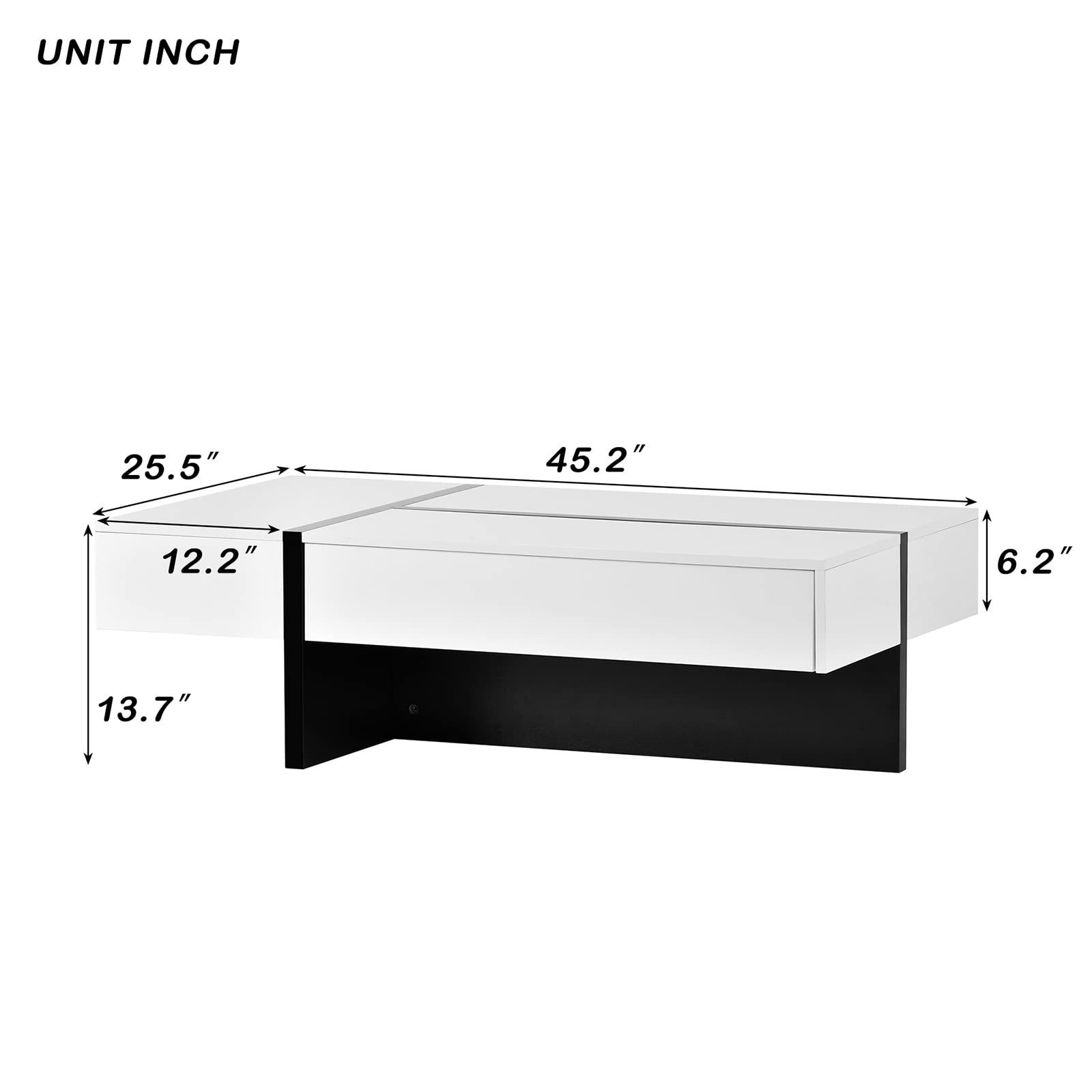 Modern Rectangle Coffee Table with Unique Design - High Gloss Cocktail Table for Living Room - 45.2 x 25.5 x 13.7 Inches Center Table for Sofa or Lounge Chairs - Easy Assembly - Perfect for Small Spaces, Apartments & Contemporary Home Decor