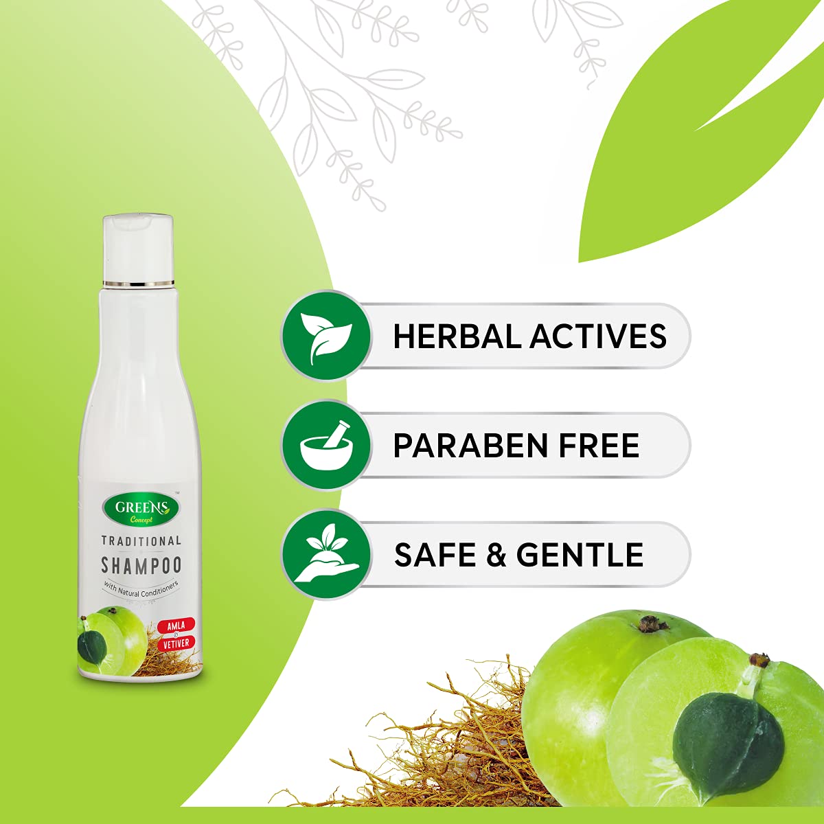 Green's Concept Traditional Hibiscus & Arappu Shampoo (200ml) + Amla & Vetti Ver Shampoo (200ml) - Natural Hair Care Set for Smooth & Strong Hair - Perfect for Daily Use & Hair Growth Treatment