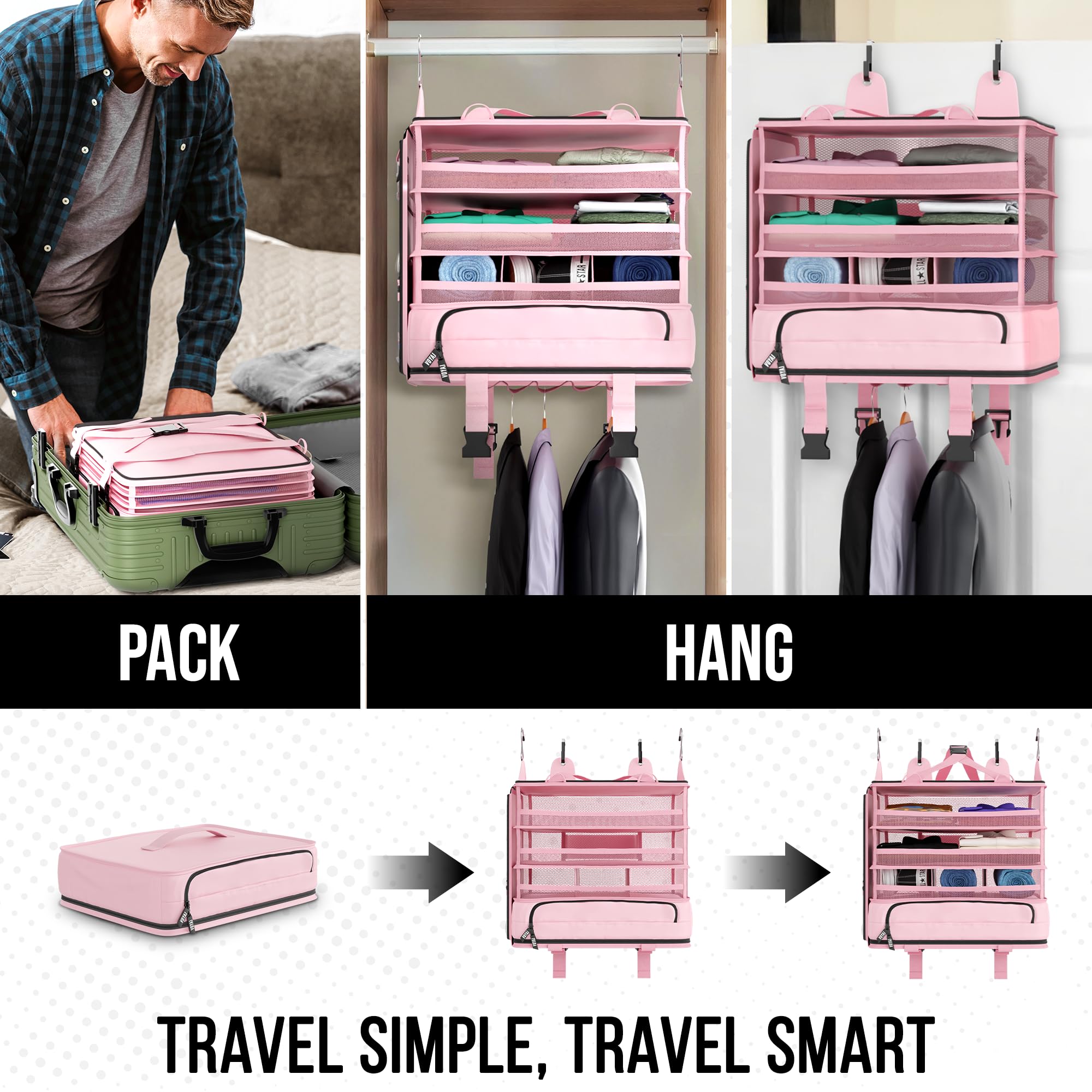Voyaj Hanging Suitcase Organizer for Travel - Carry On Closet Luggage Organizer with Wrinkle-Free Packing | Perfect for Business Trips, Vacations & Weekend Getaways
