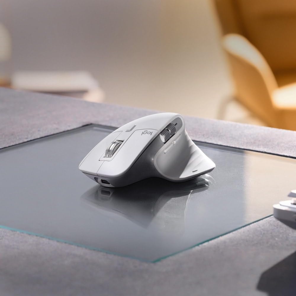 Logitech MX Master 3S Wireless Bluetooth Mouse for Mac - Ergonomic Design, Ultra-Fast Scrolling, 8K DPI Precision, Glass Surface Tracking, Silent Clicks, USB-C Charging - Compatible with MacBook, iPad (Pale Grey) - Perfect for Graphic Design, Video Editing & Office Work