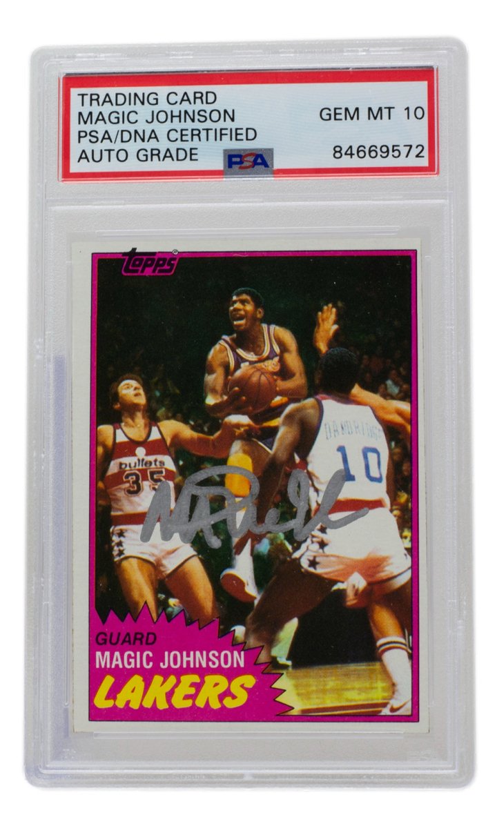 Magic Johnson Signed LA Lakers 1981 Topps Basketball Card #21 PSA/DNA Auto 10 - Authentic Collectible for Sports Memorabilia Fans & Gift for NBA Enthusiasts