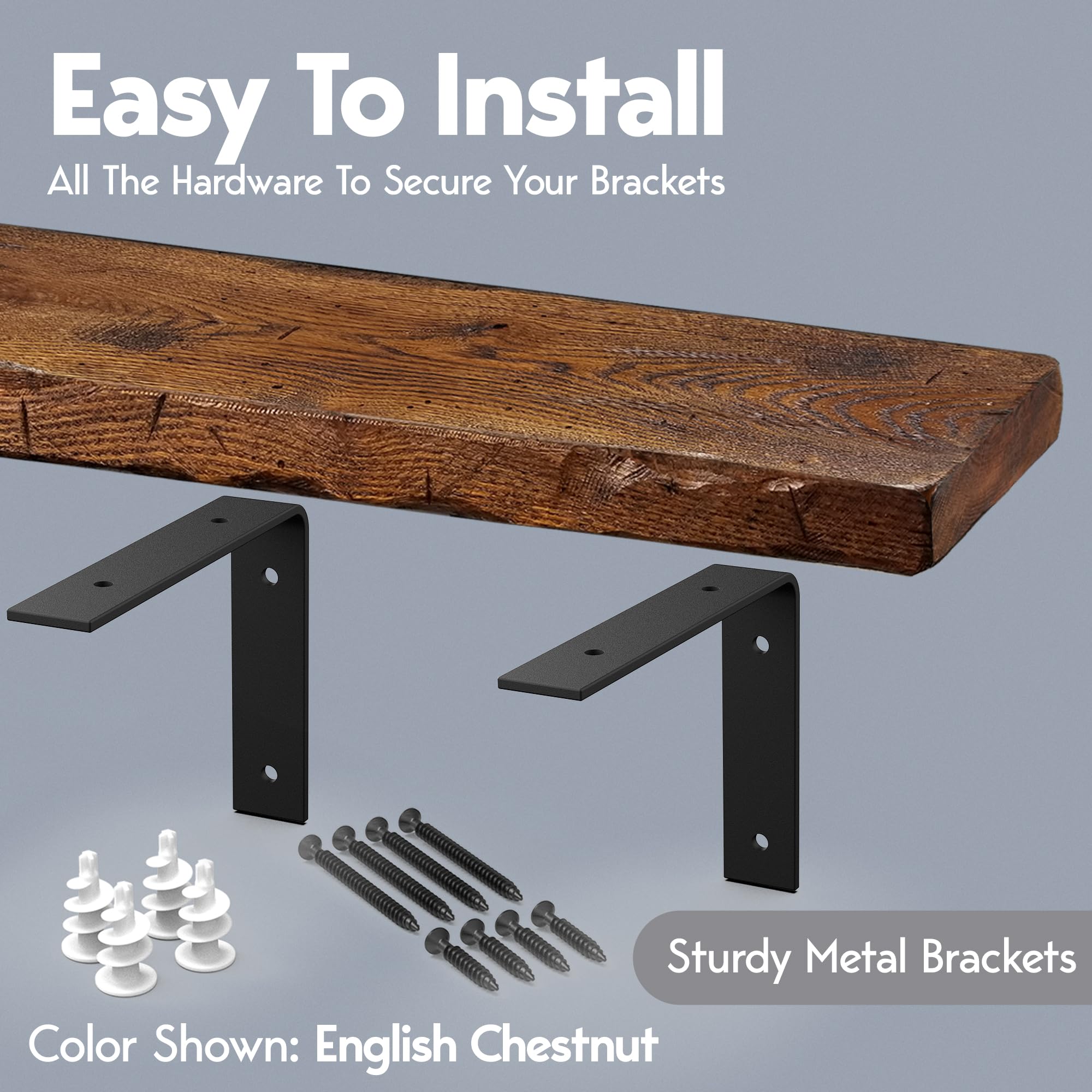 Rustic Reclaimed Wood Floating Shelves - Farmhouse Oak Wall Shelves for Living Room, Kitchen, Bathroom & Bedroom Decor