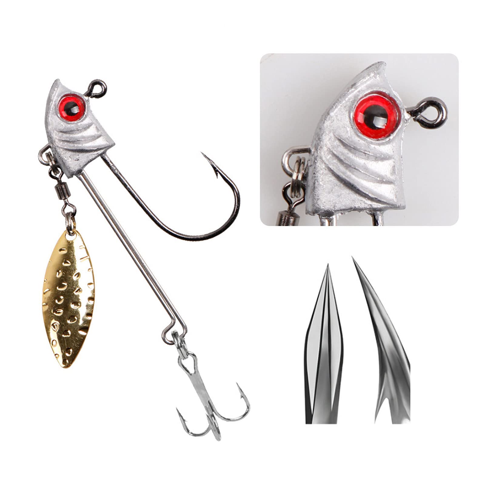 Premium Fish-Shaped Lead-Head Double Hook with Blood Tank & Leaf Sequins - Ideal for Trout, Pike, Bass, Crappie, Walleye Fishing - Perfect for Freshwater & Saltwater Angling Adventures