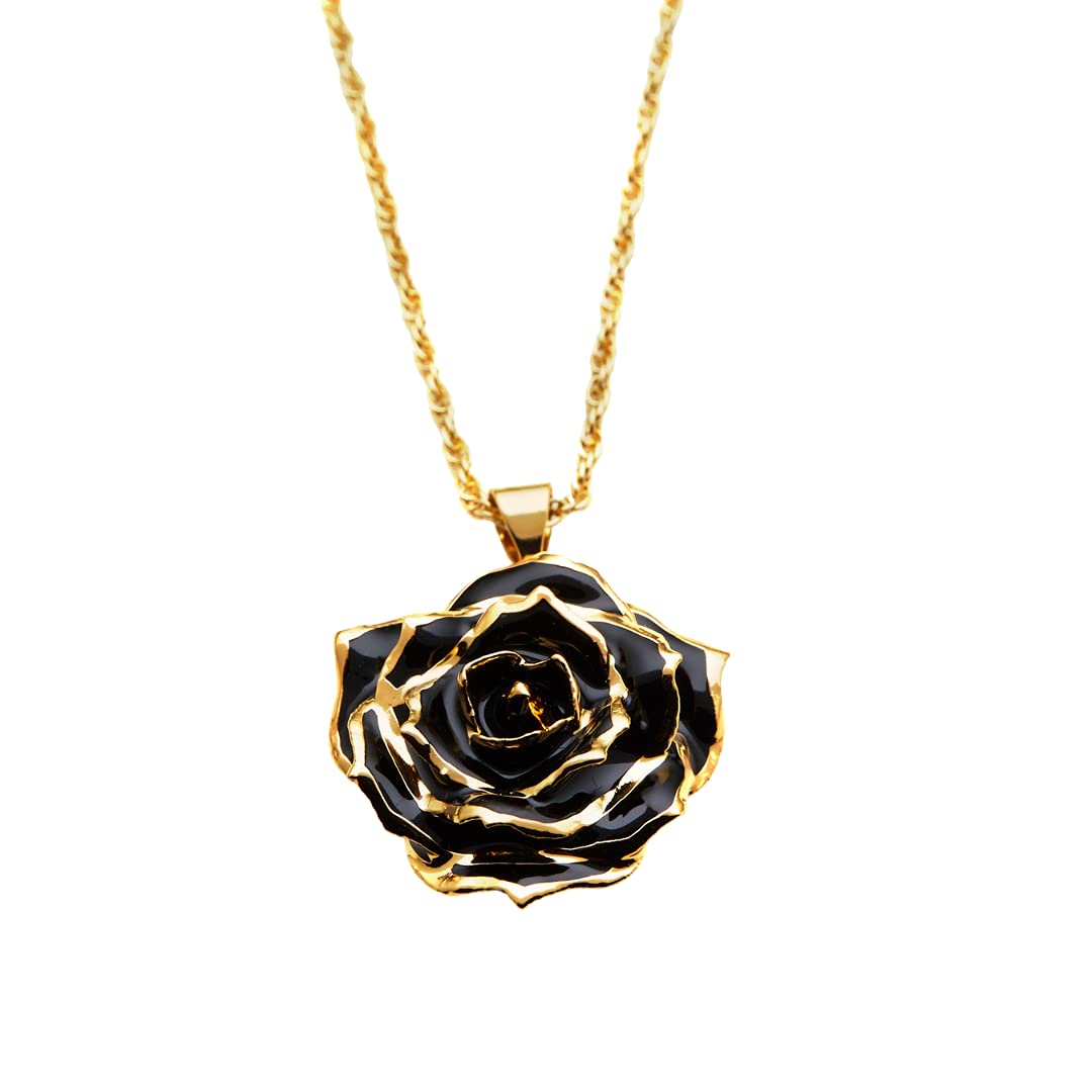 24K Gold Dipped Eternal Rose Necklace - Real Preserved Flower Jewelry for Women, Anniversary Gift, Valentine's Day Present, Romantic Keepsake for Weddings & Special Occasions