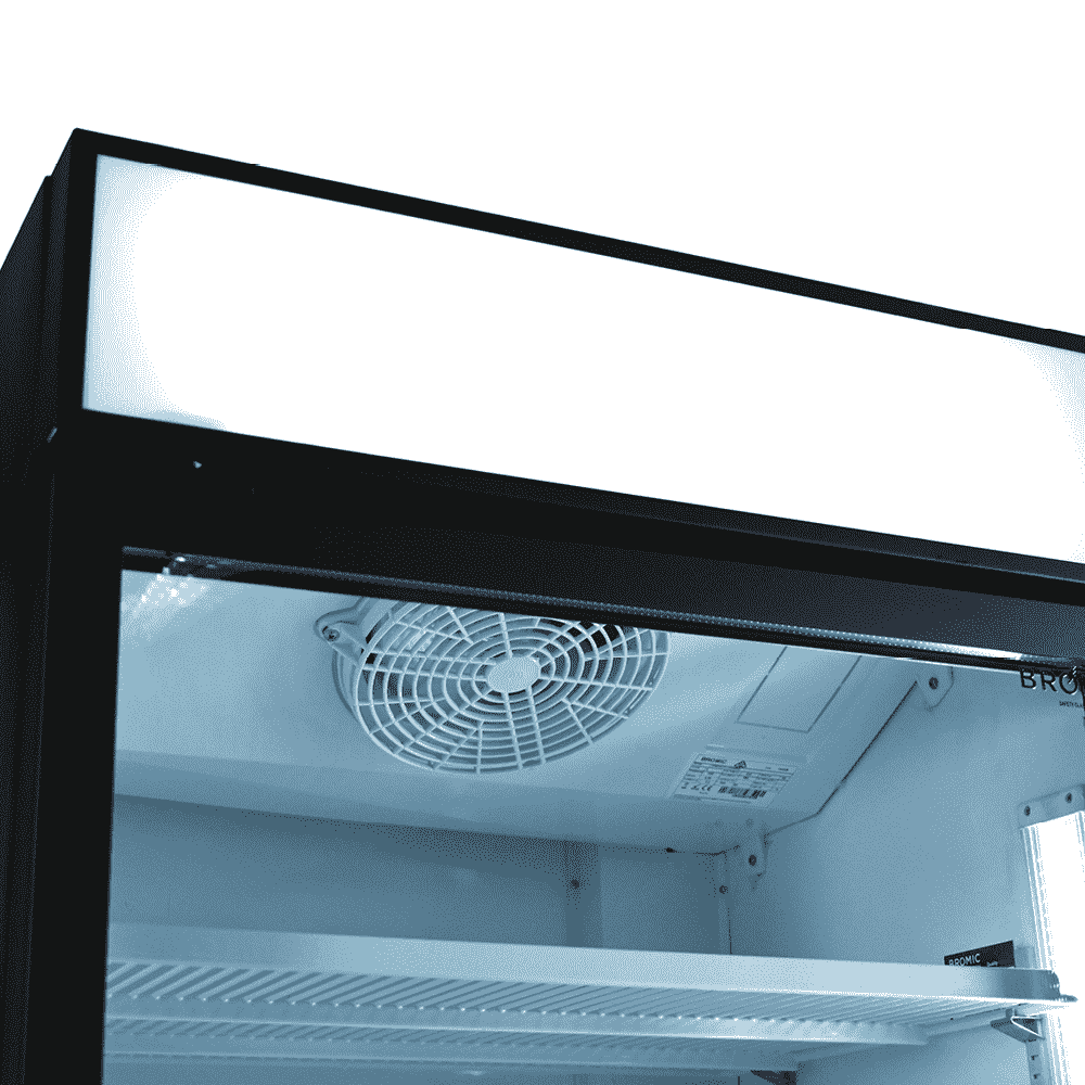 Bromic 659L Commercial Upright Display Refrigerator with LED Lightbox Glass Door - Black - Perfect for Restaurants, Cafes, and Retail Stores