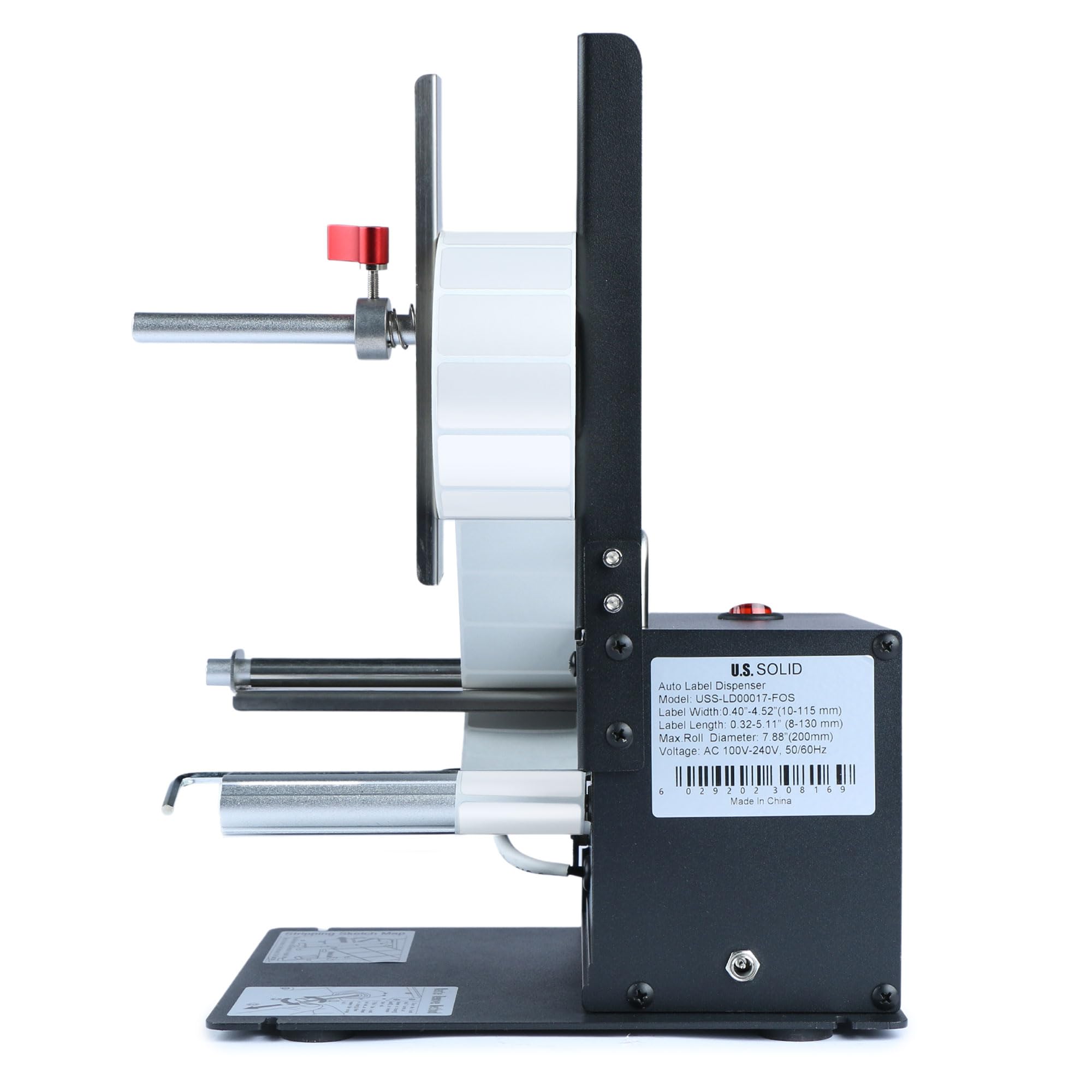 U.S. Solid Automatic Label Dispenser Machine with Fiber Optic Sensor - Clear & Opaque Labels (10-115mm Width, 8-130mm Length) - Perfect for Warehouse, Retail & Shipping Labeling