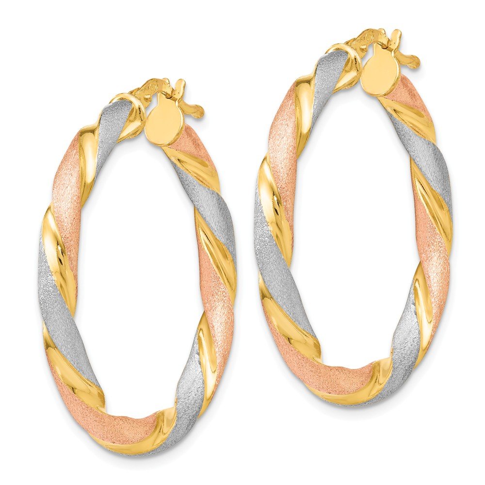 Leslie's Sterling Silver Tri-Color Twisted Hinged Hoop Earrings for Women | Elegant Jewelry Gift for Birthday, Anniversary & Special Occasions | Perfect for Parties, Weddings & Everyday Wear