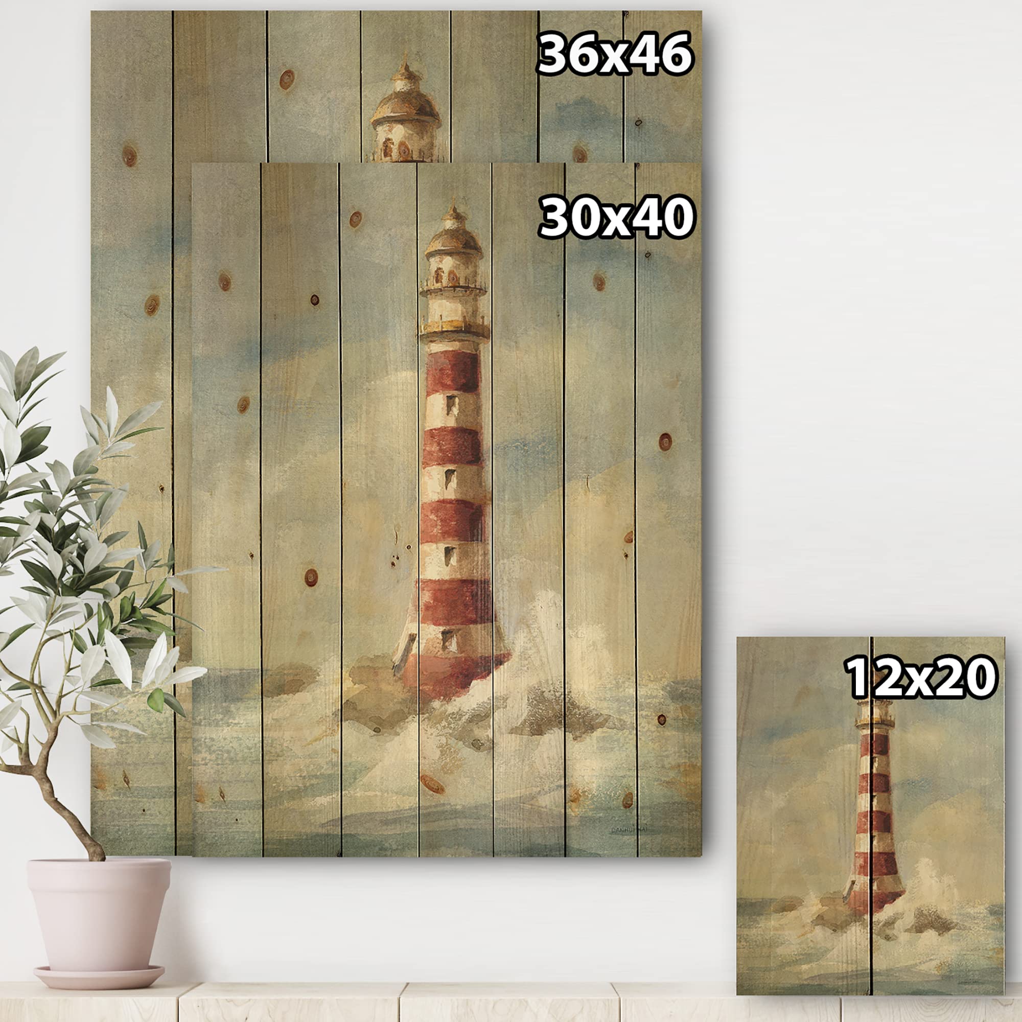 DesignQ Ocean Lighthouse Nautical Coastal Wood Wall Art - Blue Beach-Themed Pine Wood Wall Decor for Living Room, Bedroom & Coastal Home Decor