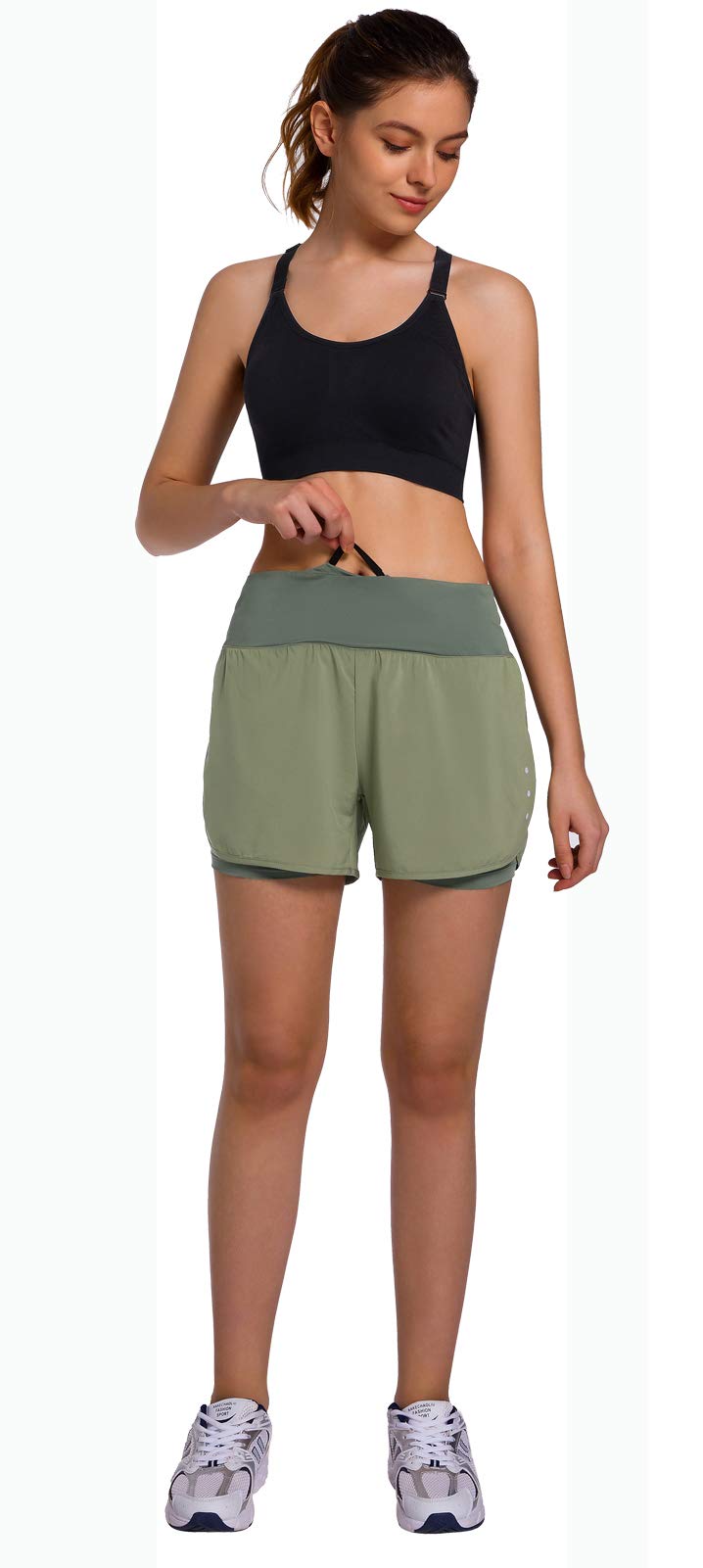 Ksmien Women's 2-in-1 Running Shorts with Liner & Phone Pockets - Lightweight Athletic Workout Gym Yoga Shorts for Women - Perfect for Running, Training, Yoga & Fitness Activities