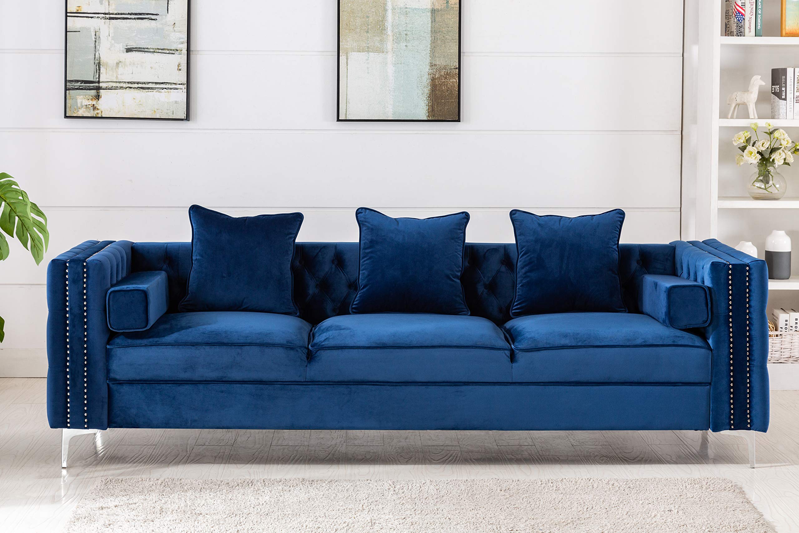 Luxury Velvet Living Room Sectional Sofa Set with Reversible Ottoman - 104