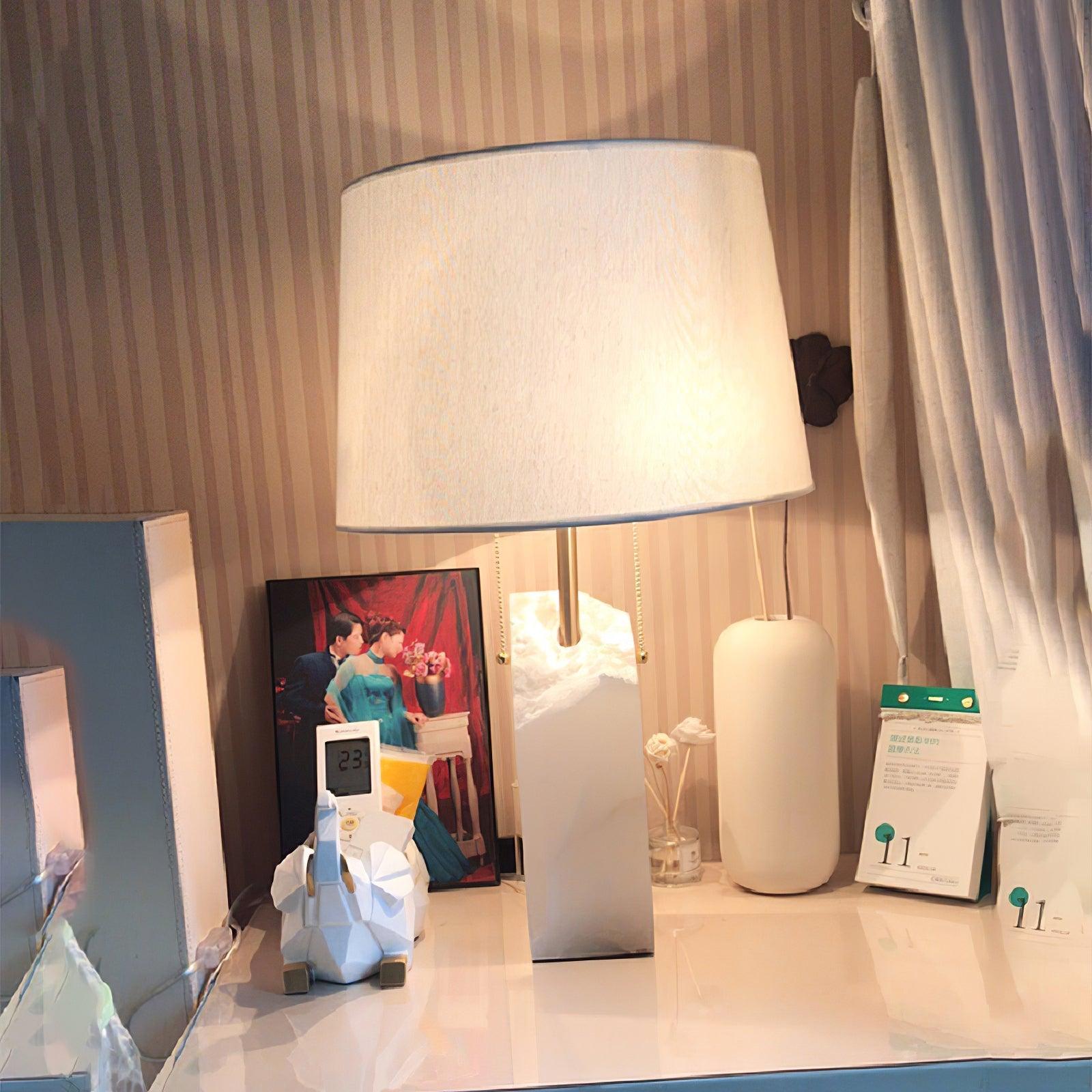 Handmade Raw Alabaster Table Lamp - Natural Stone Nightstand Light for Bedroom, Living Room & Office Decor - Dimmable Warm White Lighting for Relaxation & Reading