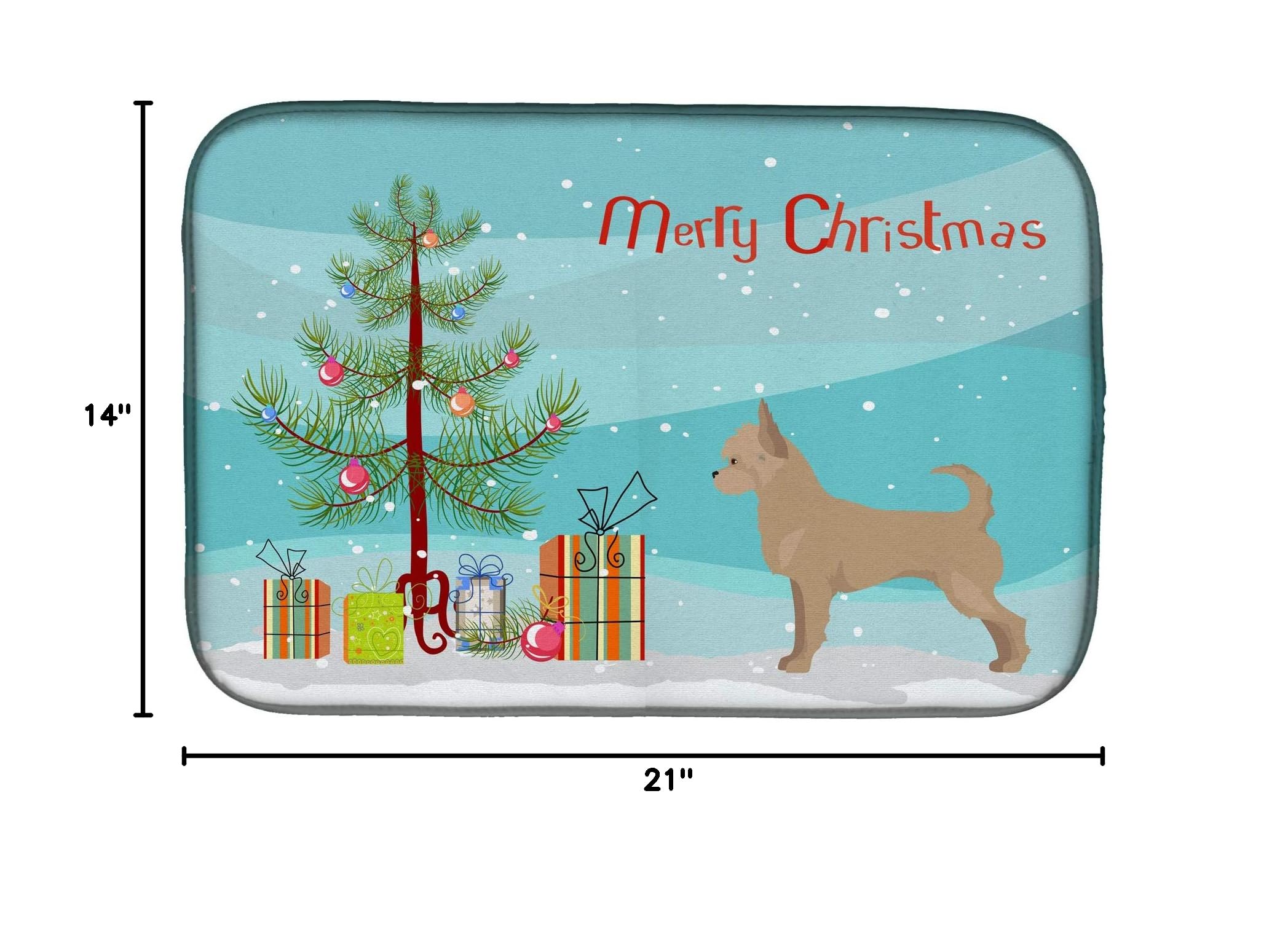 Chorkie Christmas Tree Dish Drying Mat - Absorbent Kitchen Counter Pad (14x21