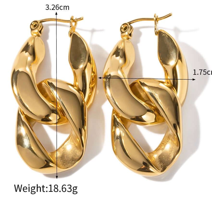 18K Gold Duo Tone Chain Hoop Earrings for Women - Classic Elegant Jewelry Gift for Birthday, Anniversary & Special Occasions | JDE684