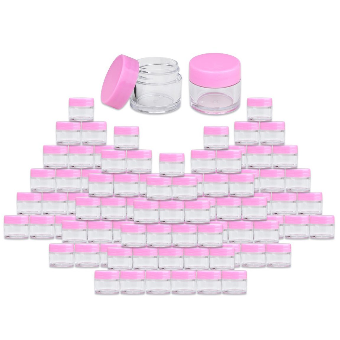 Beauticom 7g/7ml Thick Wall Clear Plastic Leak-Proof Jars with Pink Lids - 1440 Pack | Cosmetic Containers for Lip Balm, Lip Gloss, Creams, Lotions & Liquid Products | Ideal for DIY Beauty, Travel Size & Professional Salon Use