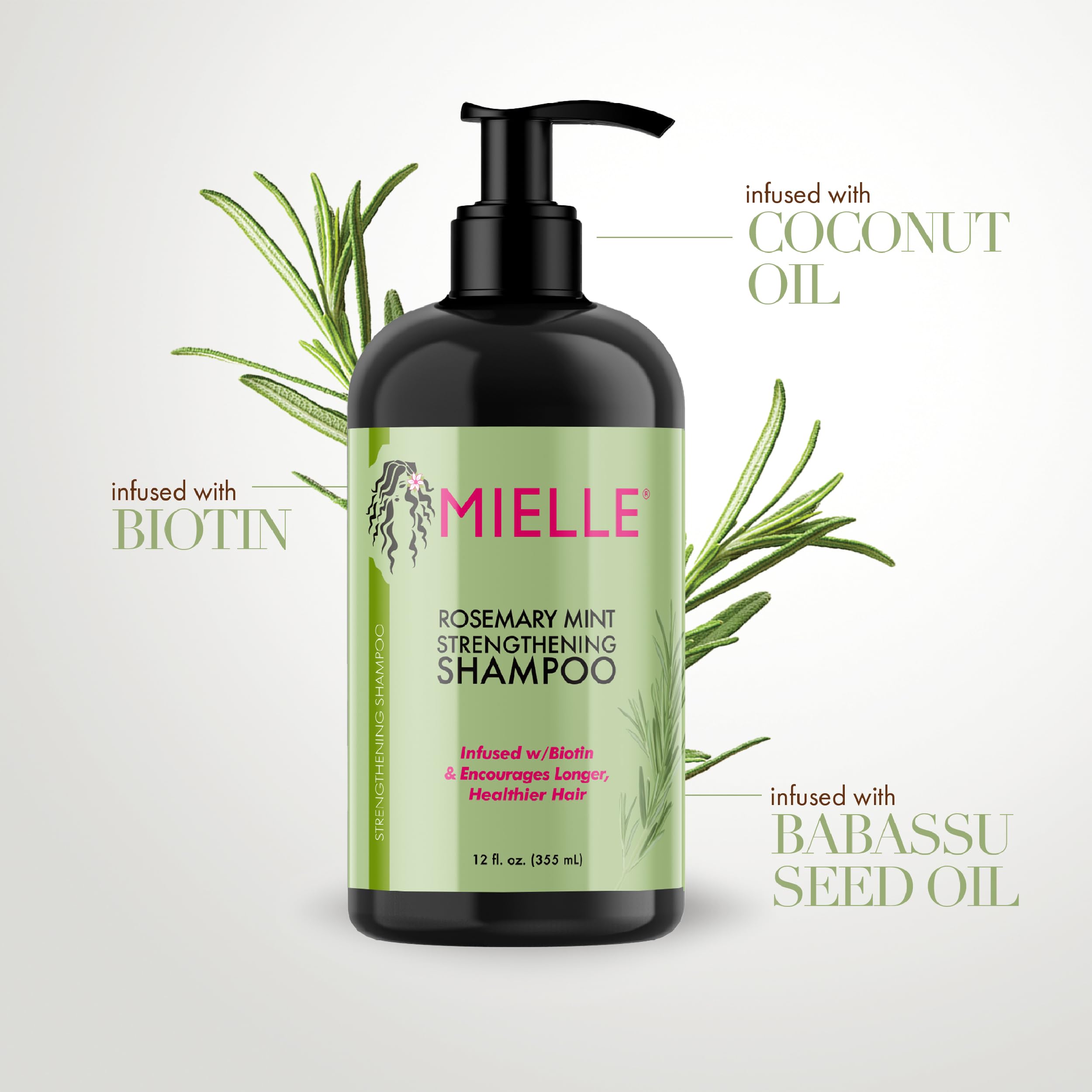 Mielle Organics Rosemary Mint Strengthening Shampoo & Leave-In Conditioner with Biotin - 12oz for Weak & Brittle Hair Care - Deep Cleansing & Hair Growth Treatment for Daily Use at Home or Salon