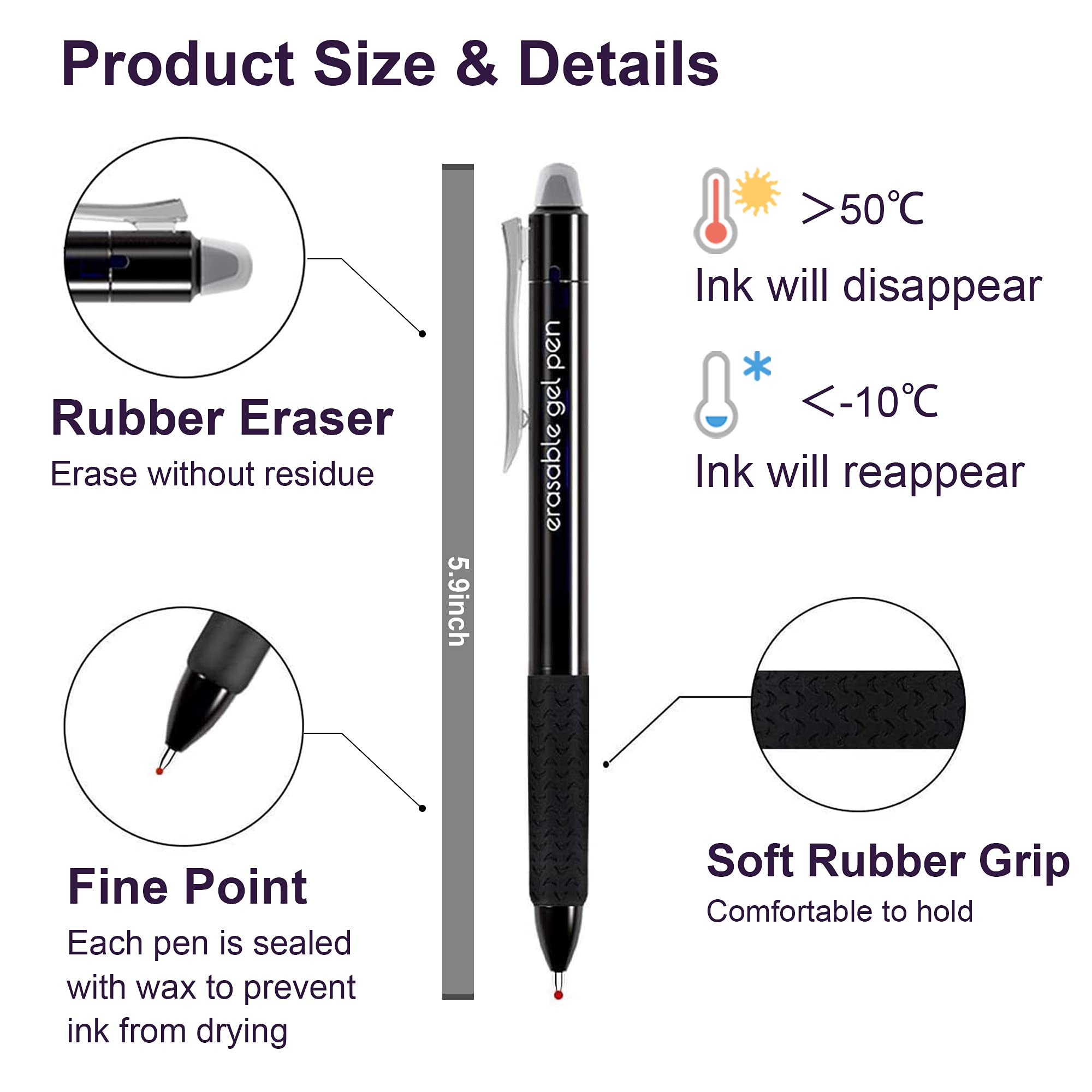 15 Pack Black Retractable Erasable Gel Pens - Fine Point Clicker Pens with Smooth Black Ink for Writing, Planning & Crossword Puzzles | Perfect for Office, School, Note Taking & Journaling
