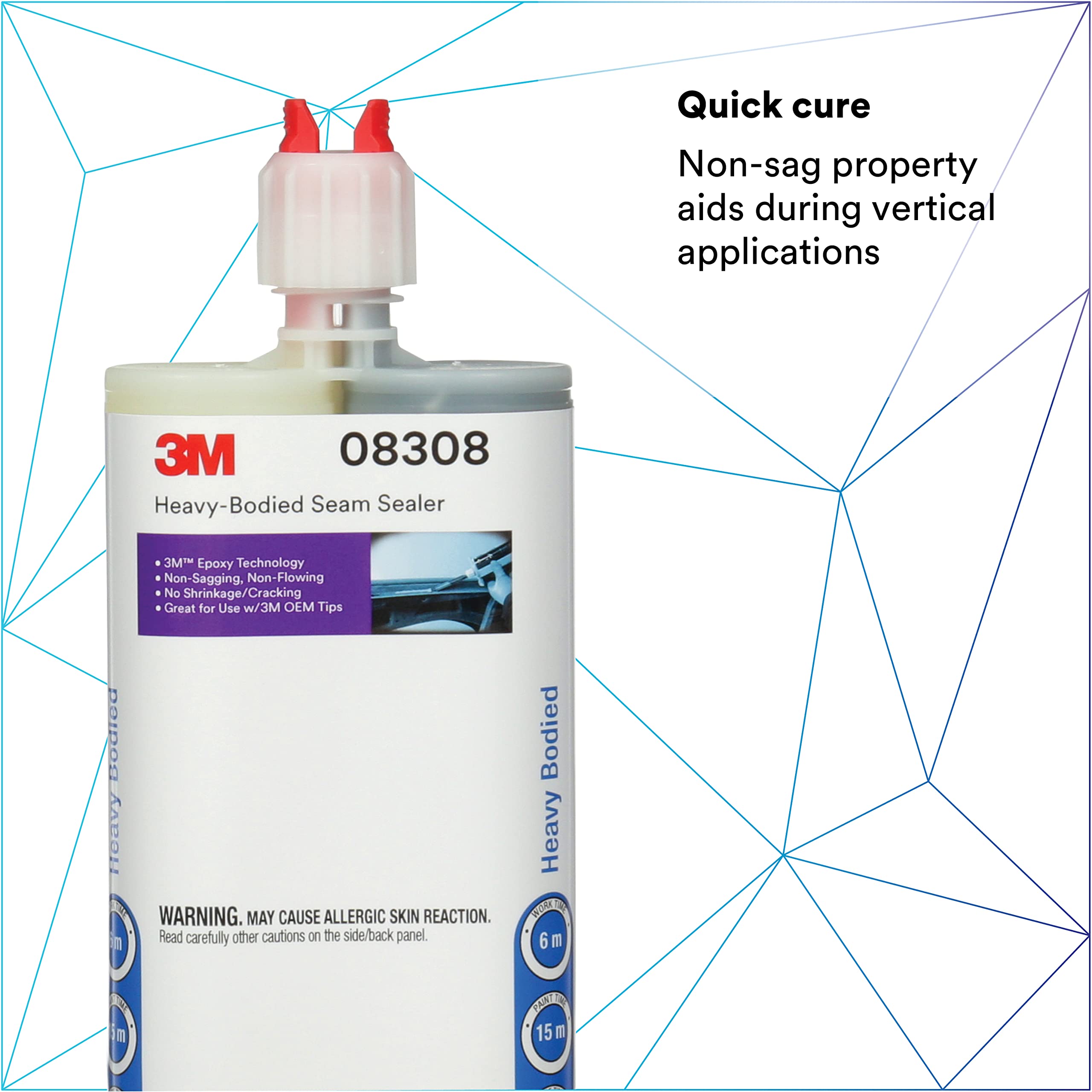 3M Heavy-Bodied Seam Sealer 08308 - 2-Part Self-Mixing Automotive Epoxy Adhesive (200ml/6.75oz, Black) for Car Body Repair, Metal Bonding & RV Maintenance