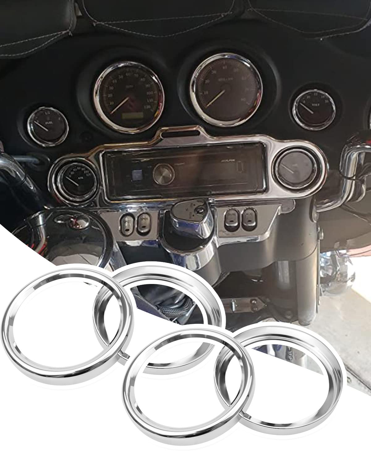 Harley Davidson Electra Street Road Glide 1986-2013 Stereo Accent Speedometer Speaker Trim Ring Kit - 9 Pcs Chrome Upgrade for Enhanced Bike Aesthetics & Audio Experience | Perfect for Custom Motorcycle Accessories & Road Trips