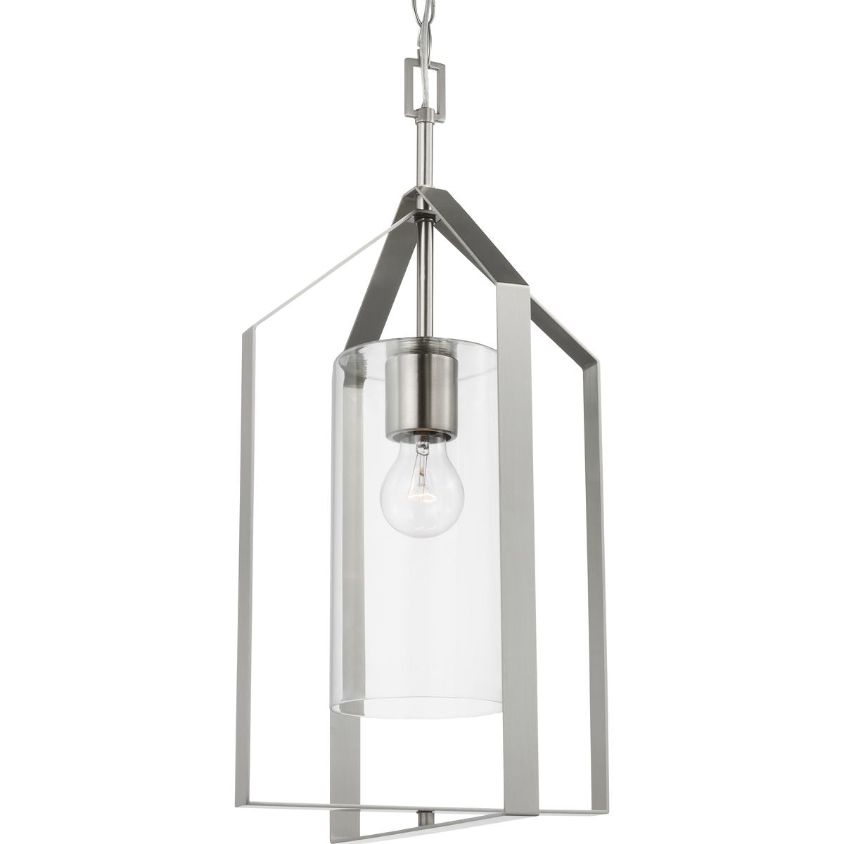 Vertex Collection One Light Clear Glass Foyer Light - Modern Entryway Chandelier for Hallway, Staircase & Porch Lighting