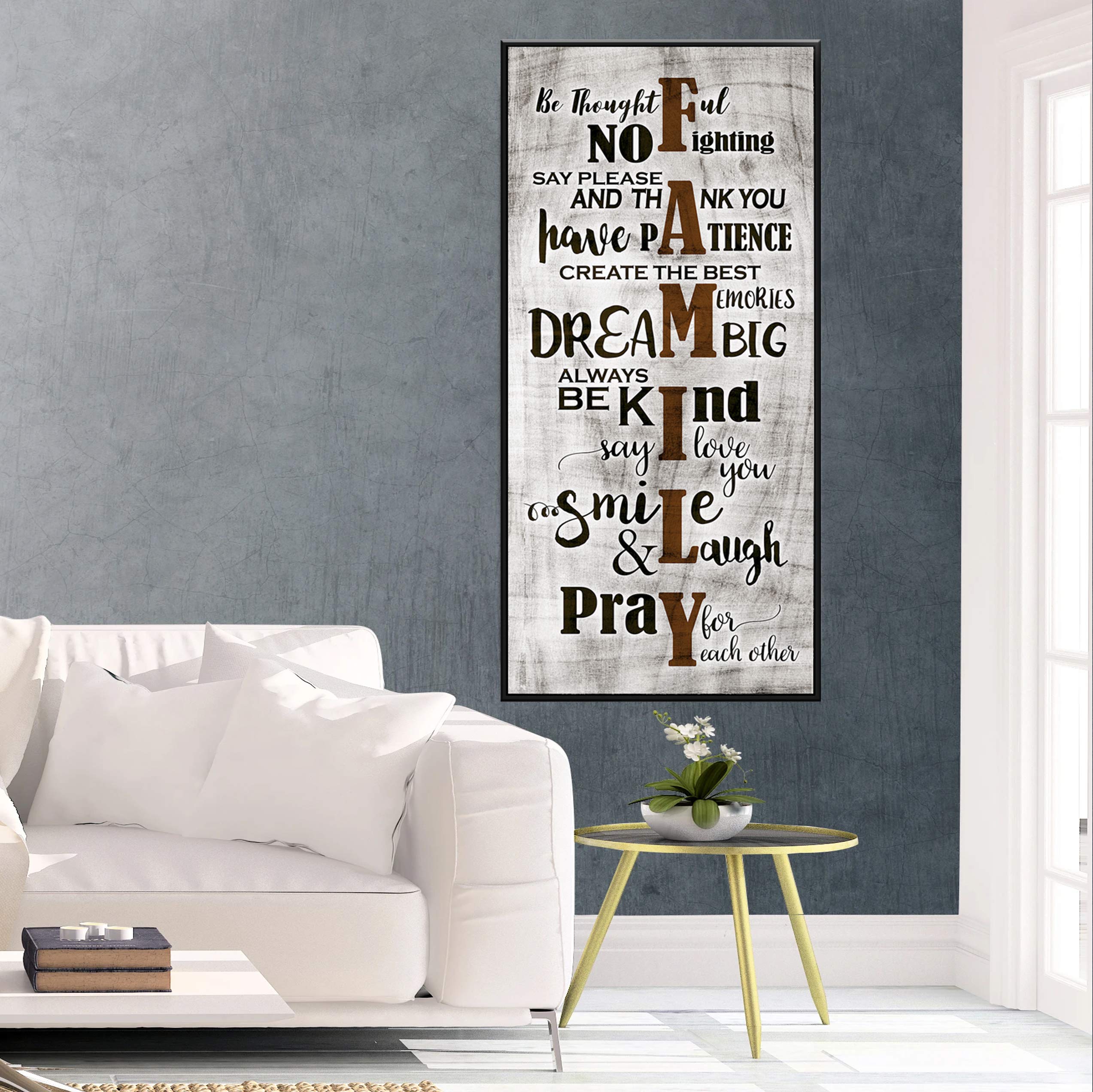 Farmhouse Family Sign Wall Art - Brown & Black Framed Canvas for Living Room Decor