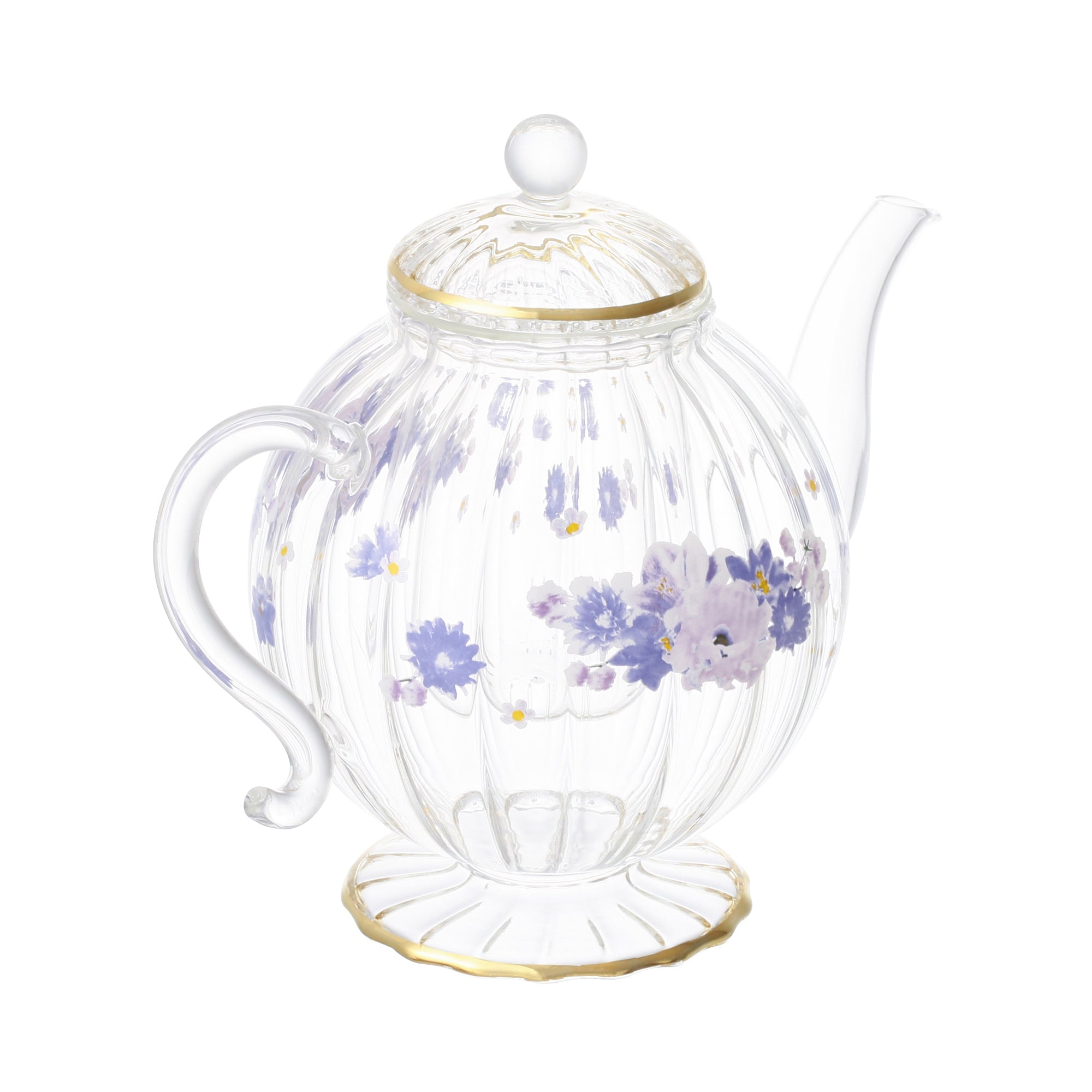 Elegant Purple Flower Frill Glass Teapot - Perfect for Afternoon Tea, Gifts & Home Decor
