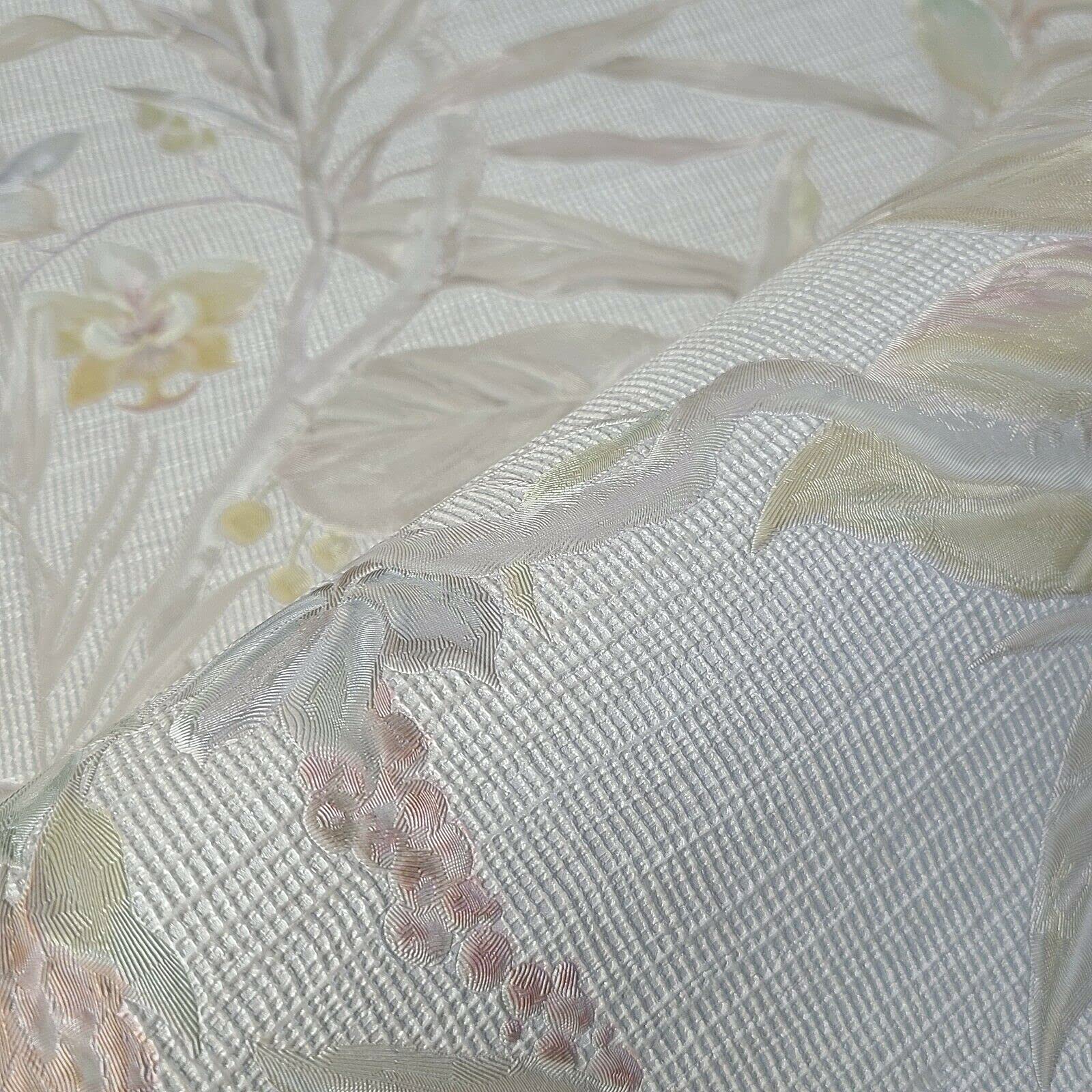 Luxury Modern Floral 3D Textured Wallpaper - Neutral Beige Tan Cream Green Faux Fabric Vinyl Covering Roll (2.3x33 ft, 76 sq.ft) - Perfect for Living Room, Bedroom & Home Office Decoration