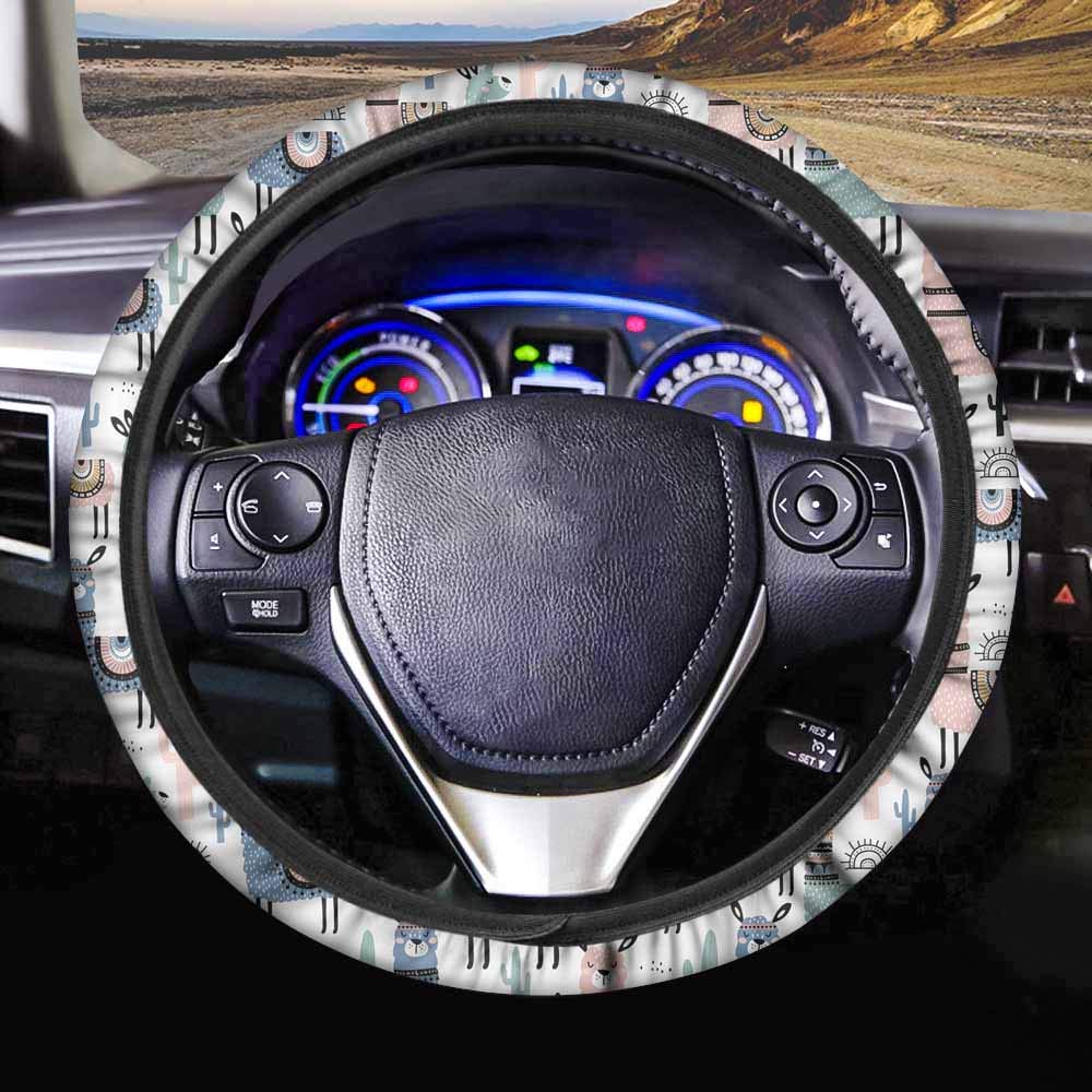 Funny Alpaca Llama Puzzle Steering Wheel Cover for Cars & Trucks - Soft Non-Slip Auto Interior Accessories for Sedan, SUV, Pickup - Perfect for Road Trips, Commuting & Gift Giving