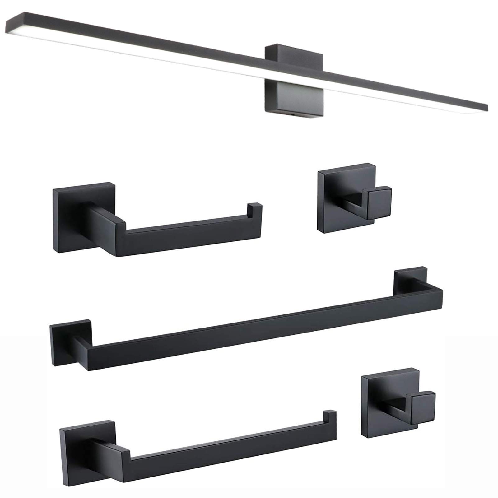 Ralbay 48-Inch Modern LED Black Vanity Light - 6-Piece Bathroom Lighting Set with Frosted Aluminum Shade, 46W Cool White 6000K for Bathroom Vanity, Dressing Room & Makeup Area
