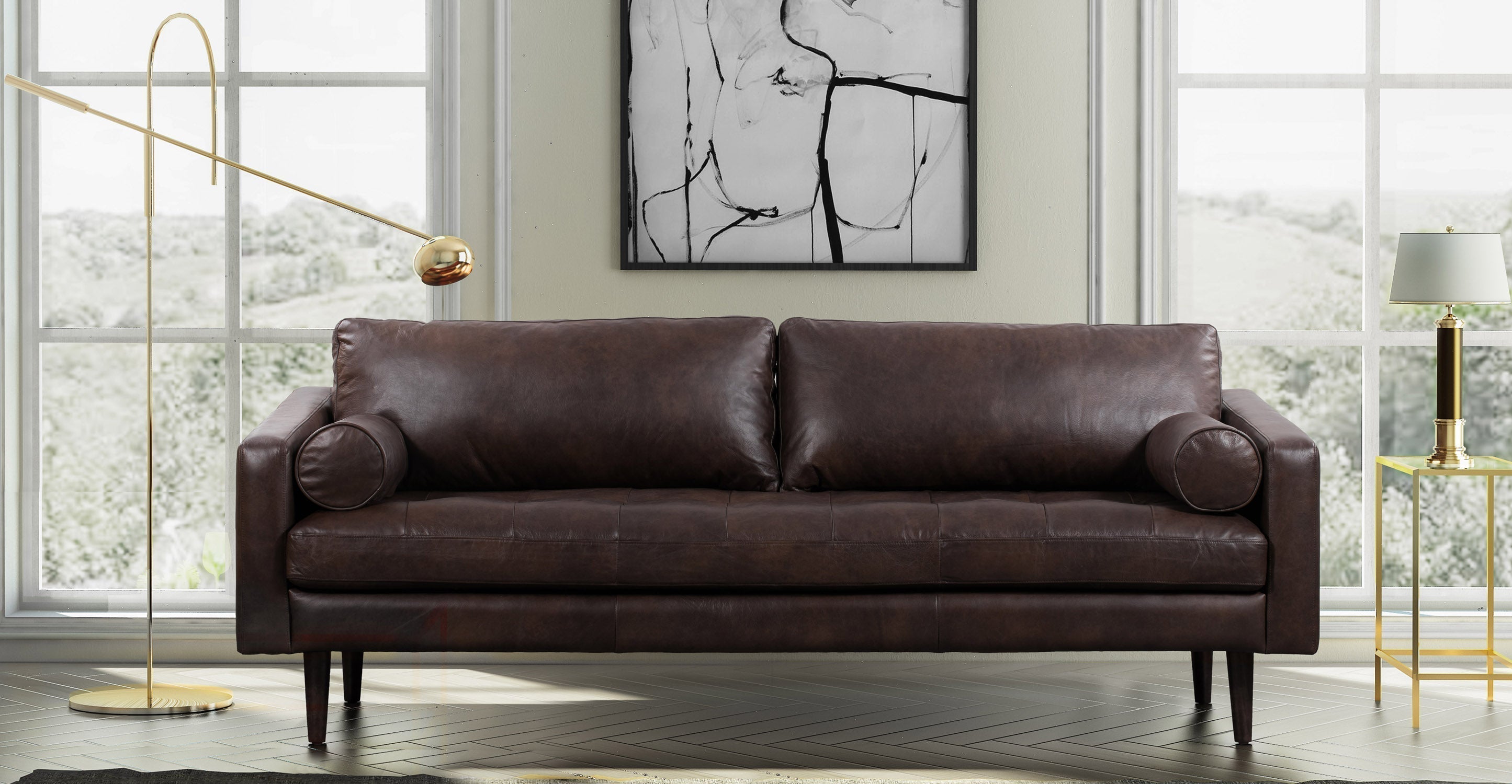 Premium Napa Leather Sofa - Modern Luxury Living Room Furniture for Home & Office - Perfect for Relaxing, Entertaining & Stylish Decor