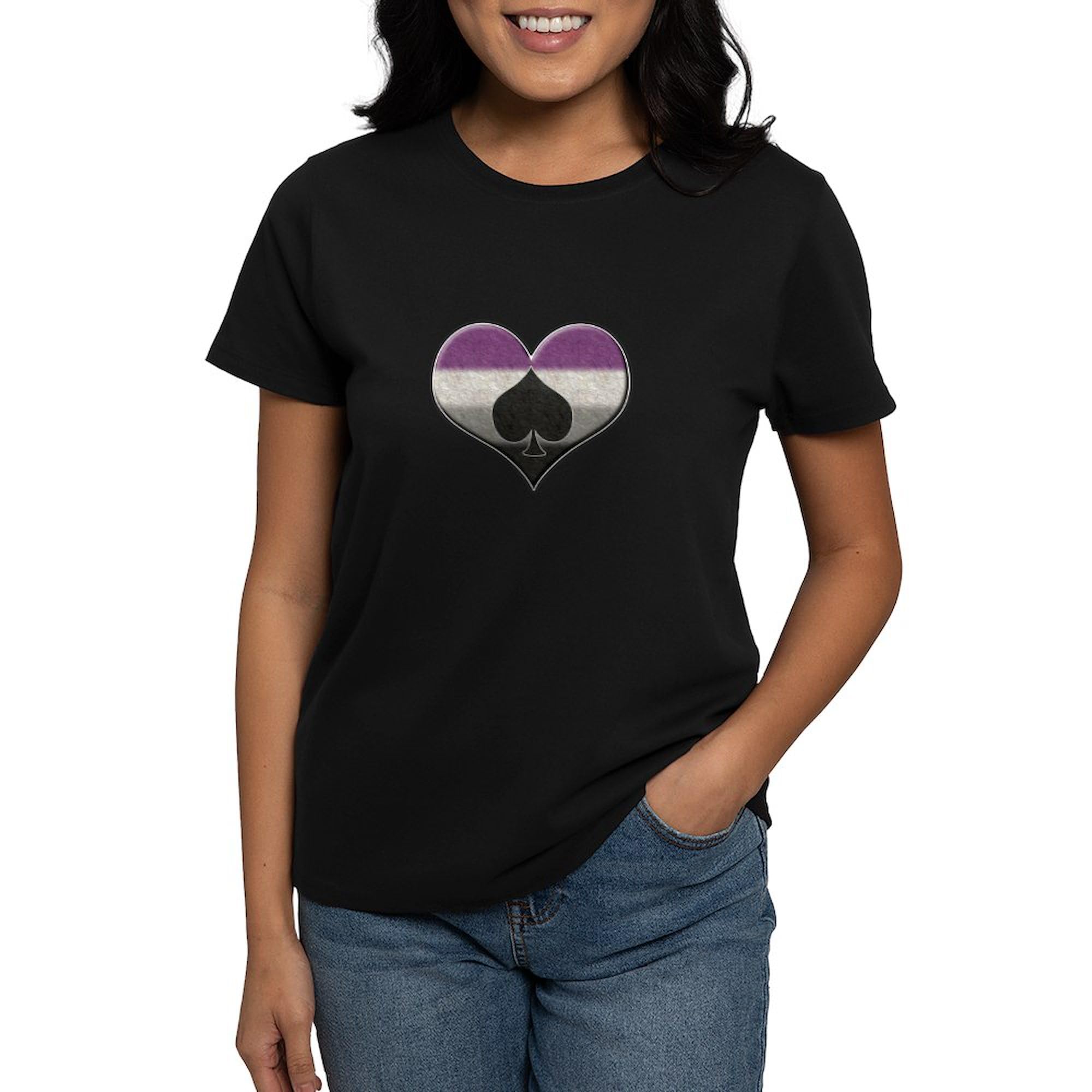 Asexual Pride Heart with Spade T-Shirt for Women | 100% Cotton Dark Tee | LGBTQ+ Pride Apparel for Casual Wear & Pride Events