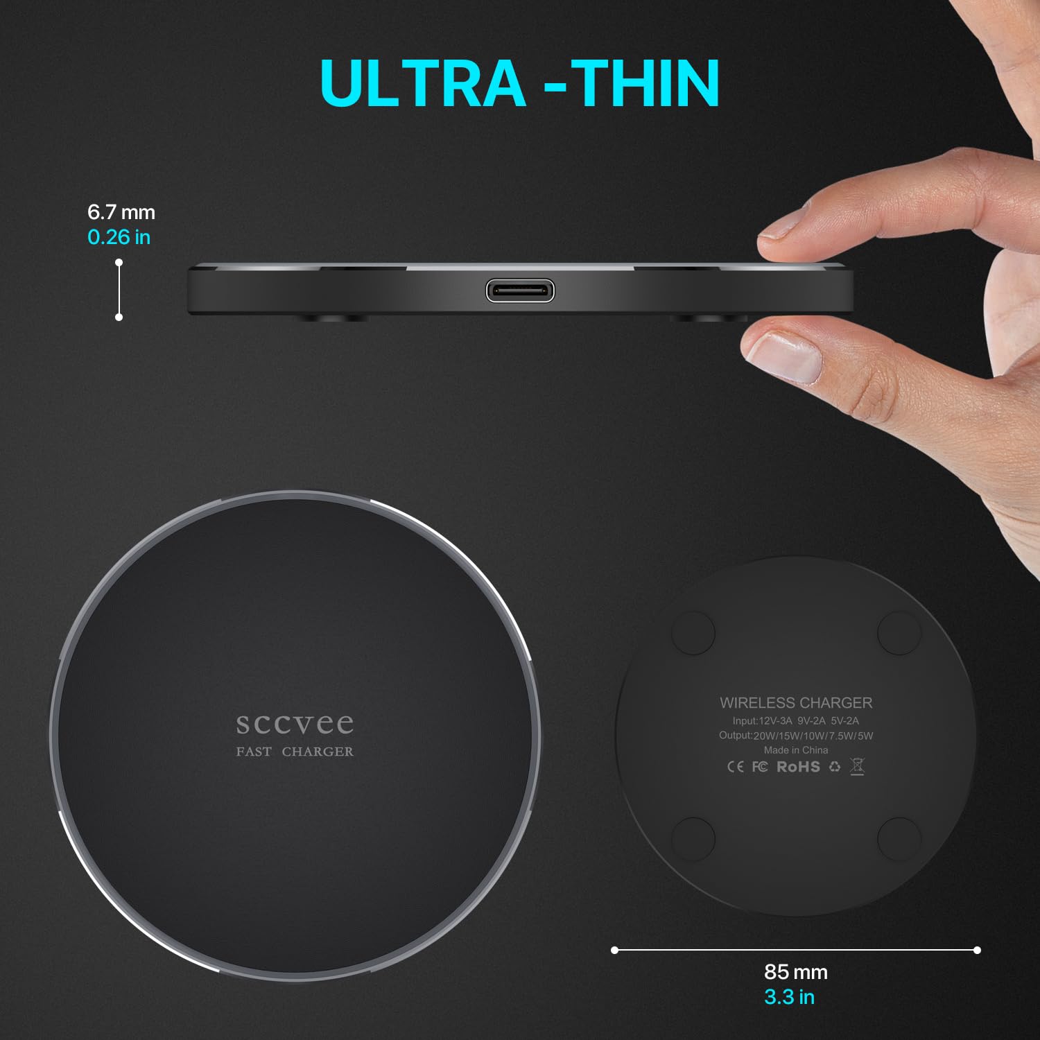 20W Fast Wireless Charger Pad - Qi-Certified Charging Station for iPhone 12/13/14/15/16, Samsung Galaxy S21/S22/S23/S24, Google Pixel & More - Perfect for Bedside, Office Desk & Car Use