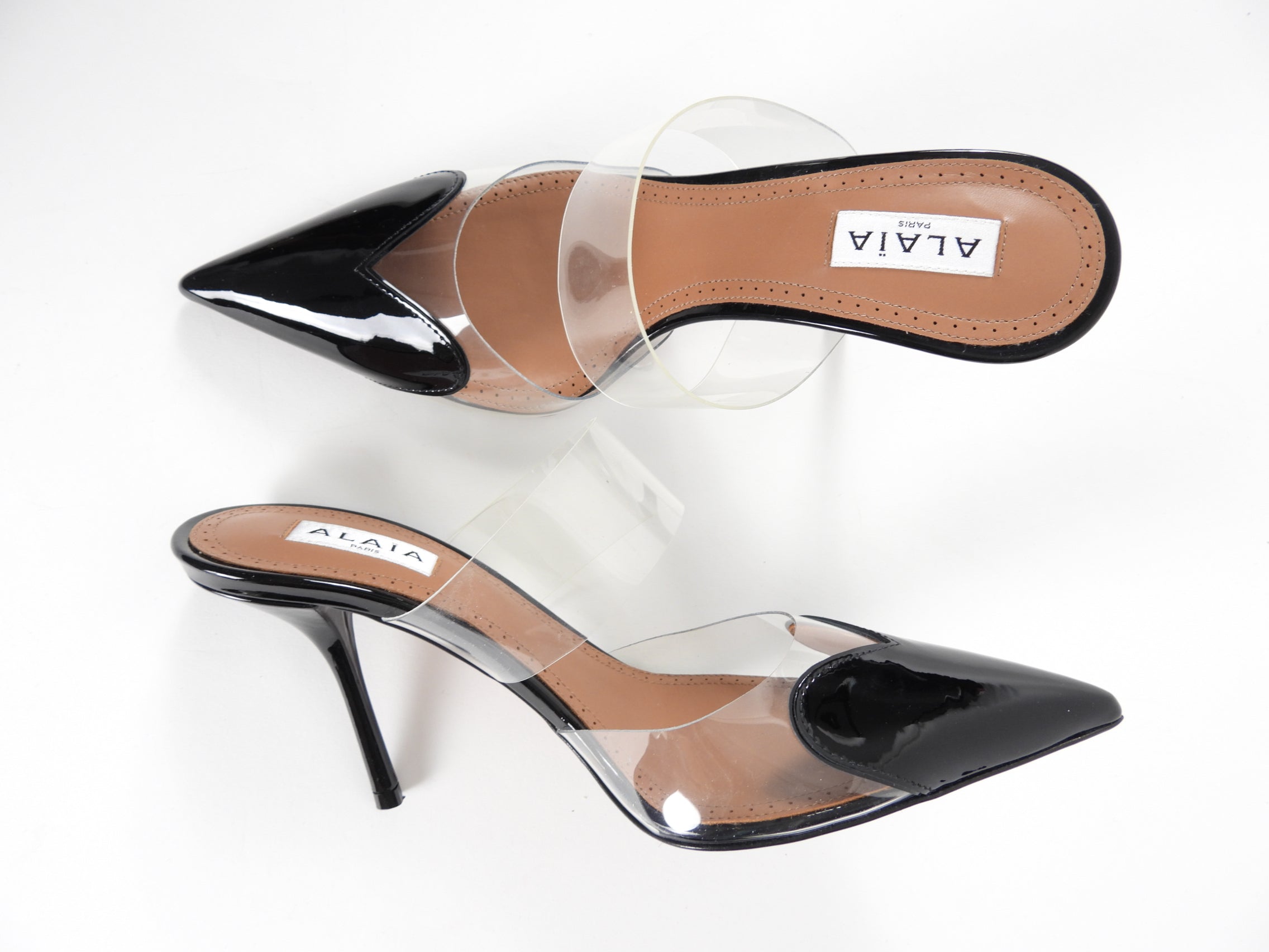 Alaia Le Coeur Black Patent Leather Stiletto Heel Mules - Elegant Women's Dress Shoes for Parties, Weddings & Evening Events