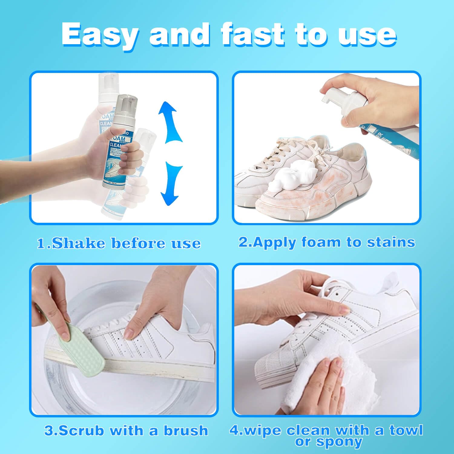 Premium Shoe Cleaner Kit - 6.76 Oz White Sneaker Cleaning Set with Brush, Towel & Sponge | Effective for Tennis, Canvas, Leather & PU Shoes | Perfect for Sneakerheads, Athletes & Daily Shoe Care