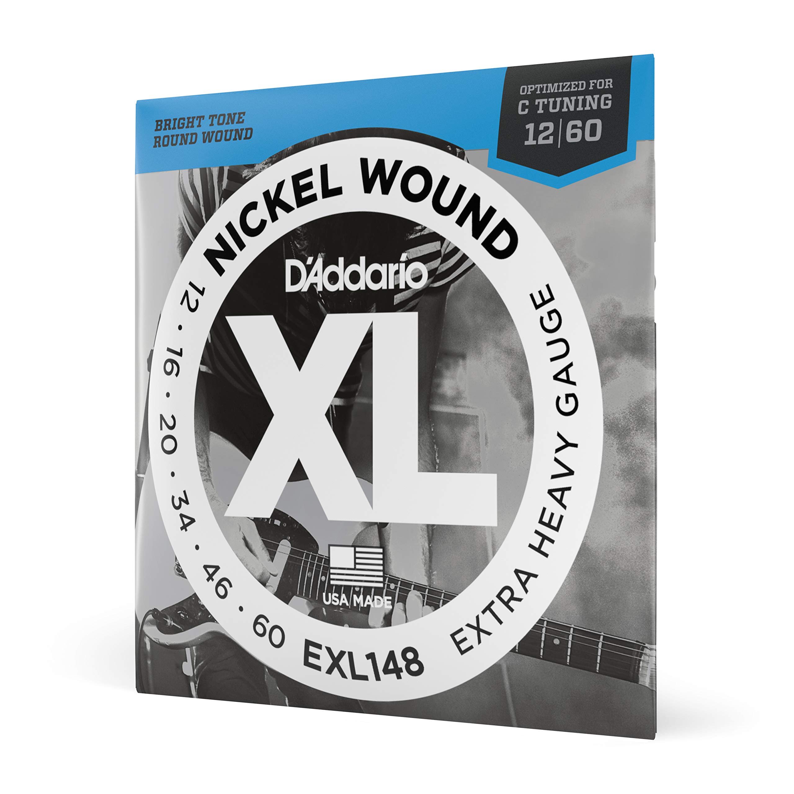 D'Addario EXL148 XL Nickel Electric Guitar Strings - 12-60 Extra Heavy Gauge for 6 String Guitars - Superior Intonation, Consistent Feel & Long-Lasting Durability - Perfect for Rock, Metal & Heavy Playing Styles