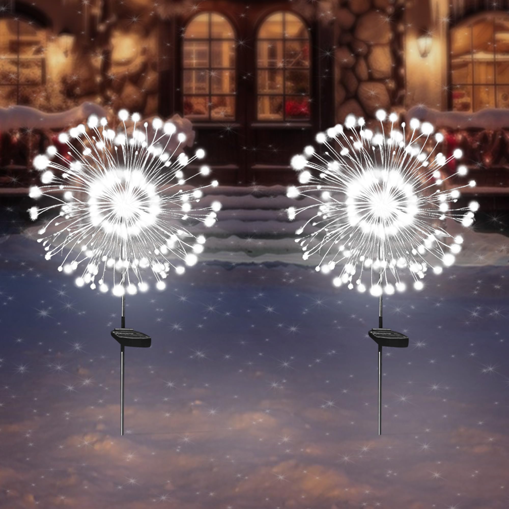 180 LED Solar Garden Lights - Waterproof Outdoor Solar Firework Stake Lights, 2 Pack Solar Powered Twinkle String Lights for Yard, Pathway, Patio Decor (White) | Perfect for Backyard, Garden, Walkway & Landscape Lighting