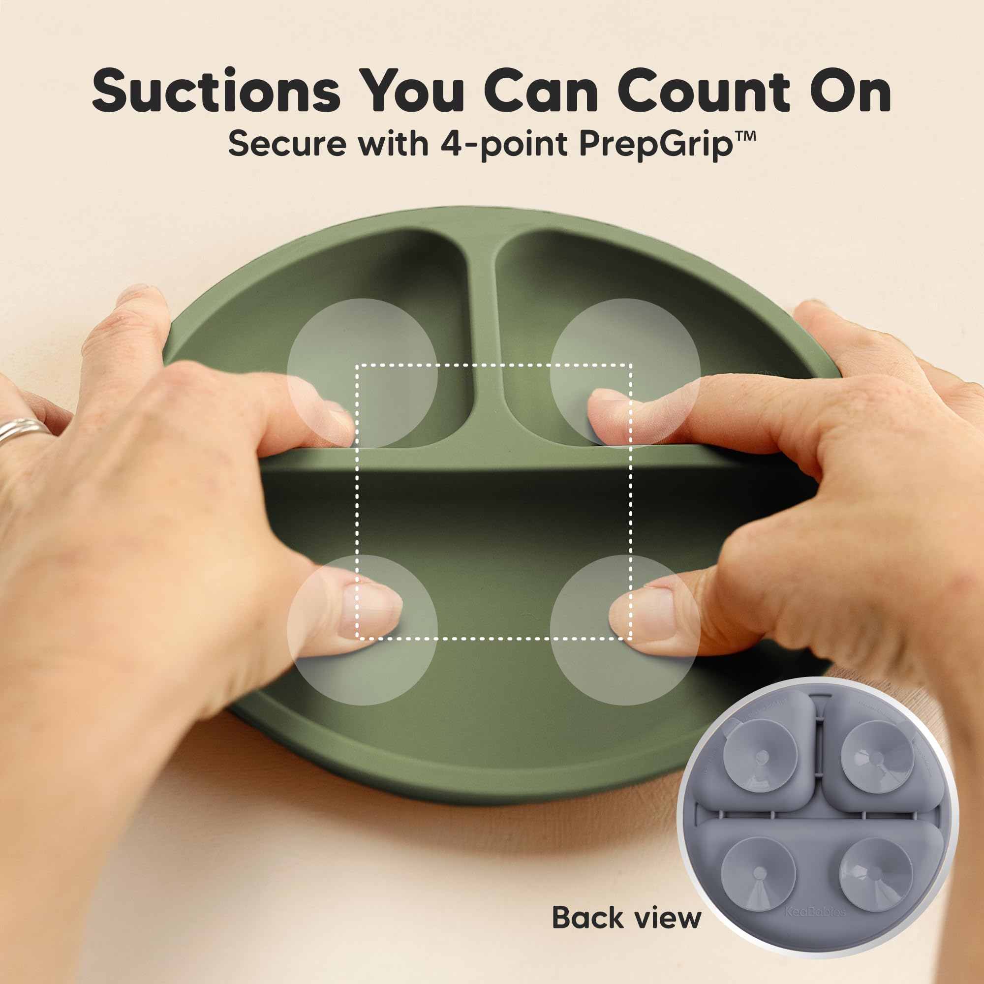 KeaBabies 3-Pack Silicone Suction Plates for Babies & Toddlers - BPA-Free, Microwave & Dishwasher Safe Divided Baby Plates with Strong Suction | Perfect for High Chairs, Travel & Mess-Free Mealtime (Slate)