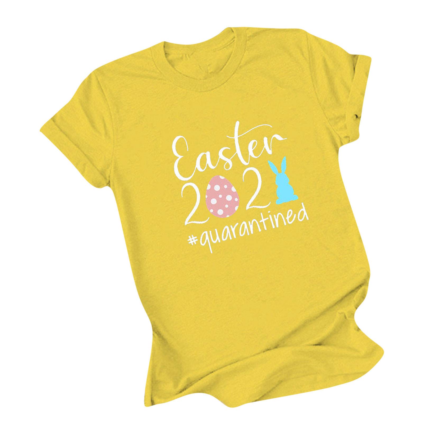Trendy Women's Crewneck T-Shirt - Easter Printed Loose Blouse (Yellow, XXXL) - Casual Wear, Spring Outfits, Holiday Party, Daily Comfort