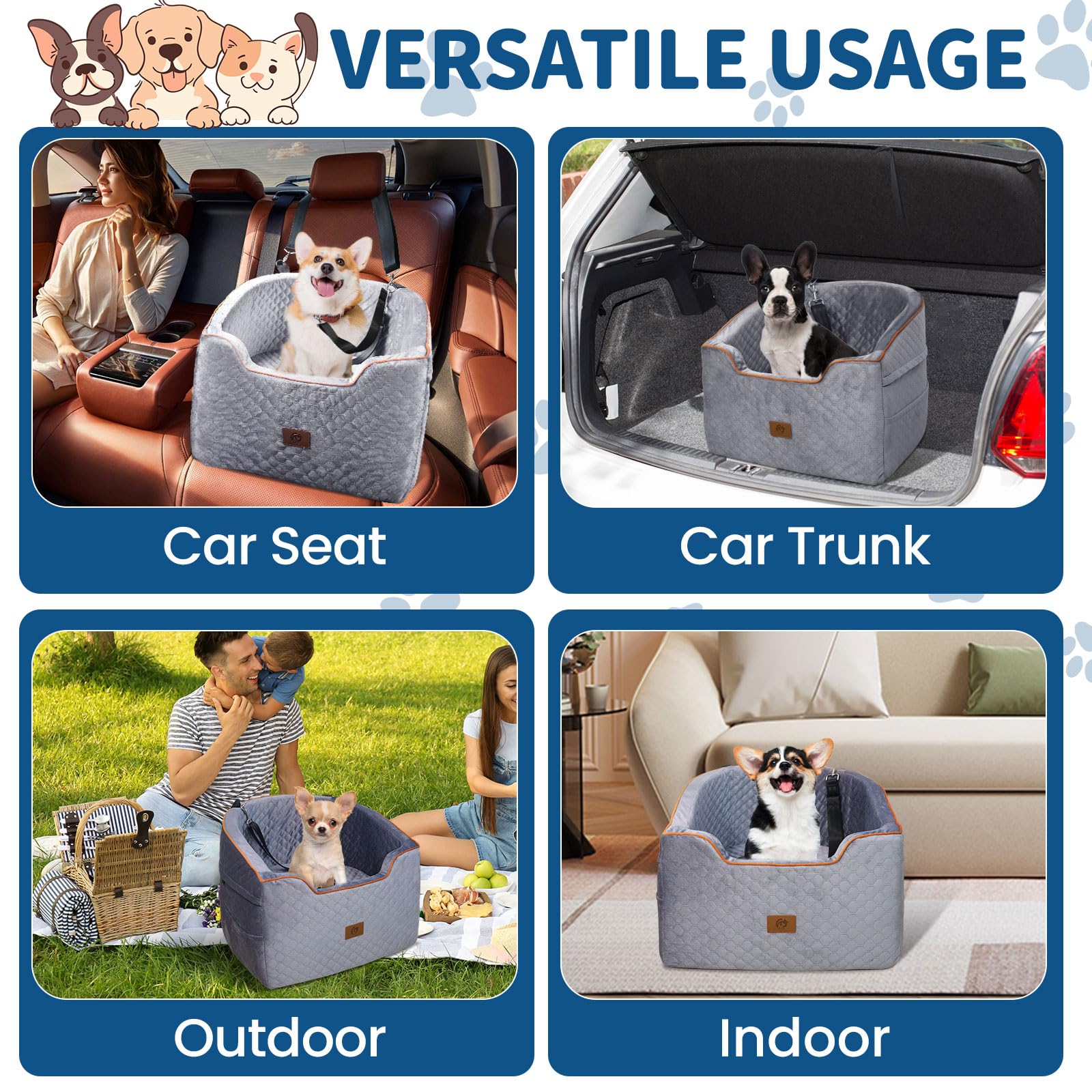 OTOB Dog Car Seat for Small & Medium Dogs Under 37lbs - Washable Memory Foam Pet Booster Seat with Storage Pockets & Safety Belts | Detachable Travel Bed for Car | Perfect for Road Trips & Daily Commutes