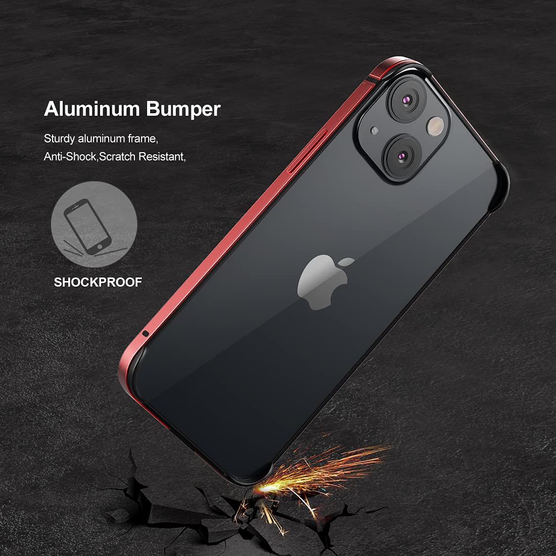 Slim Thin Phone Case for iPhone 13 Mini 5.4 Inch - Metal Bumper with Soft TPU Inner Shell | No Signal Interference | Wireless Charging Compatible | Shockproof Protective Cover | Perfect for Daily Use, Work & Travel (Red)