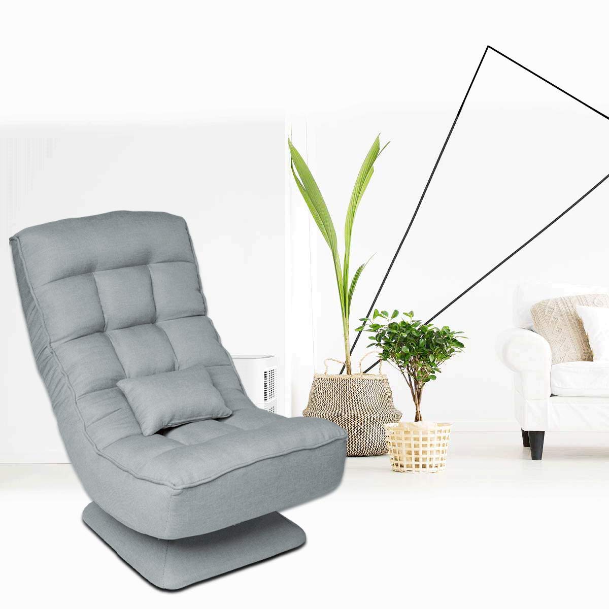 360-Degree Swivel Folding Floor Chair - 4-Position Adjustable Gaming & Lounge Chair for Home Office, TV Watching, Reading - Ergonomic Desk Chair for Teens & Adults (Gray) - Perfect for Gaming, Studying, and Relaxing in Small Spaces