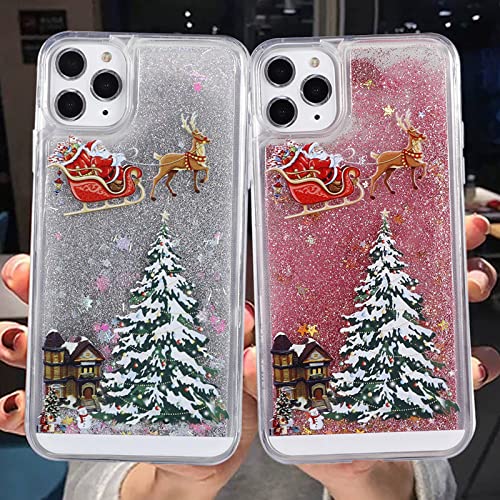 Topwin Christmas Liquid Floating Glitter Case for iPhone 11 Pro Max - Sparkling Snowman Santa Design, Shockproof Defender Cover (Pink) | Perfect Holiday Gift & Winter Party Accessory for Apple iPhone 11 Pro Max