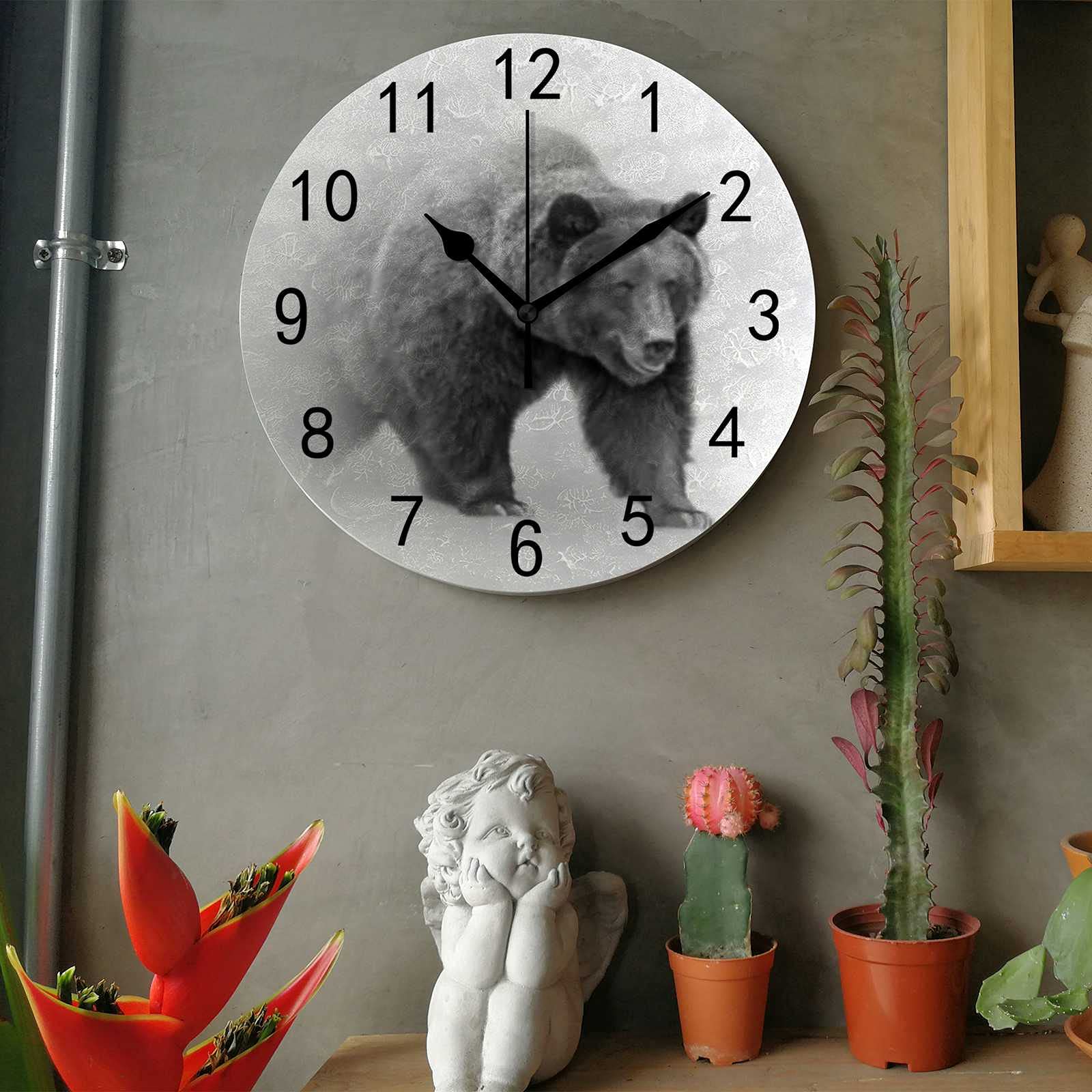 Large Silent Non-Ticking Wall Clock - Grizzly Bear Mist Art Design, Quartz Battery Operated for Living Room, Kitchen, Bedroom & Home Office - Perfect for Farmhouse Decor, Modern Spaces & Quiet Environments