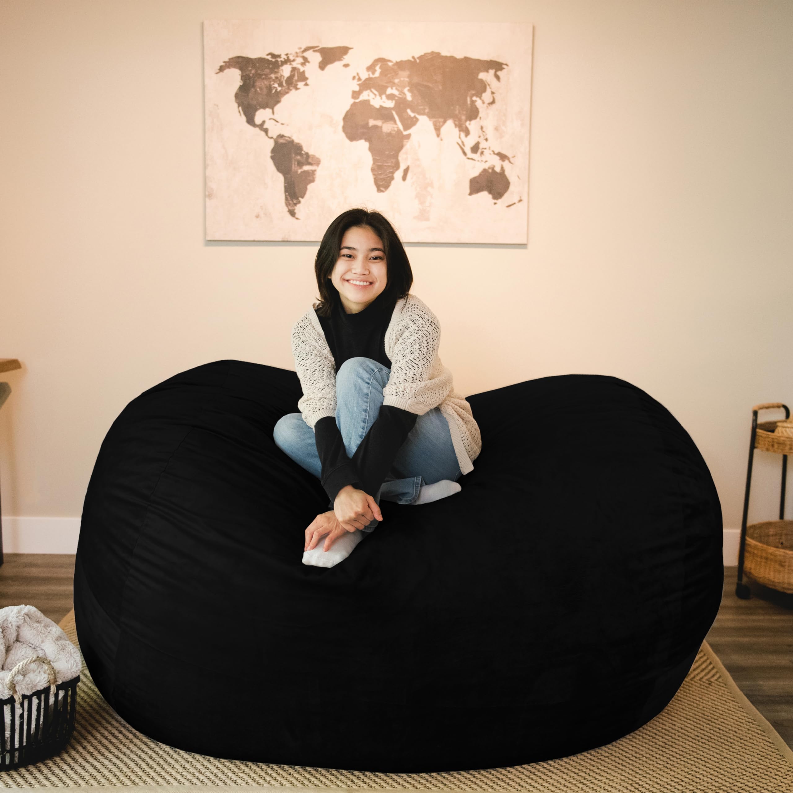 Big Joe Fuf XL Bean Bag Chair Cover Only - Machine Washable Black Plush Soft Polyester Replacement Cover - Perfect for Living Rooms, Dorm Rooms & Game Rooms
