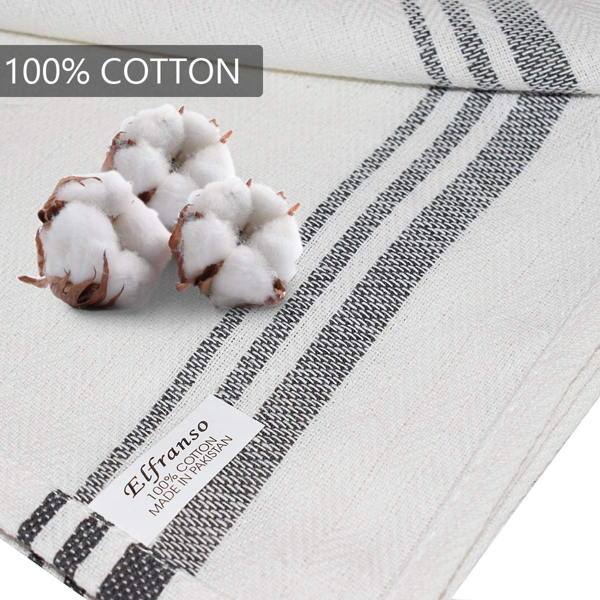 Premium Elfranso Tea Towels Set - 5 Pack 100% Cotton Absorbent Kitchen Towels, 70 x 50 cm (Grey) - Ideal for Drying Dishes, Cleaning Countertops & Decorating Your Modern Kitchen