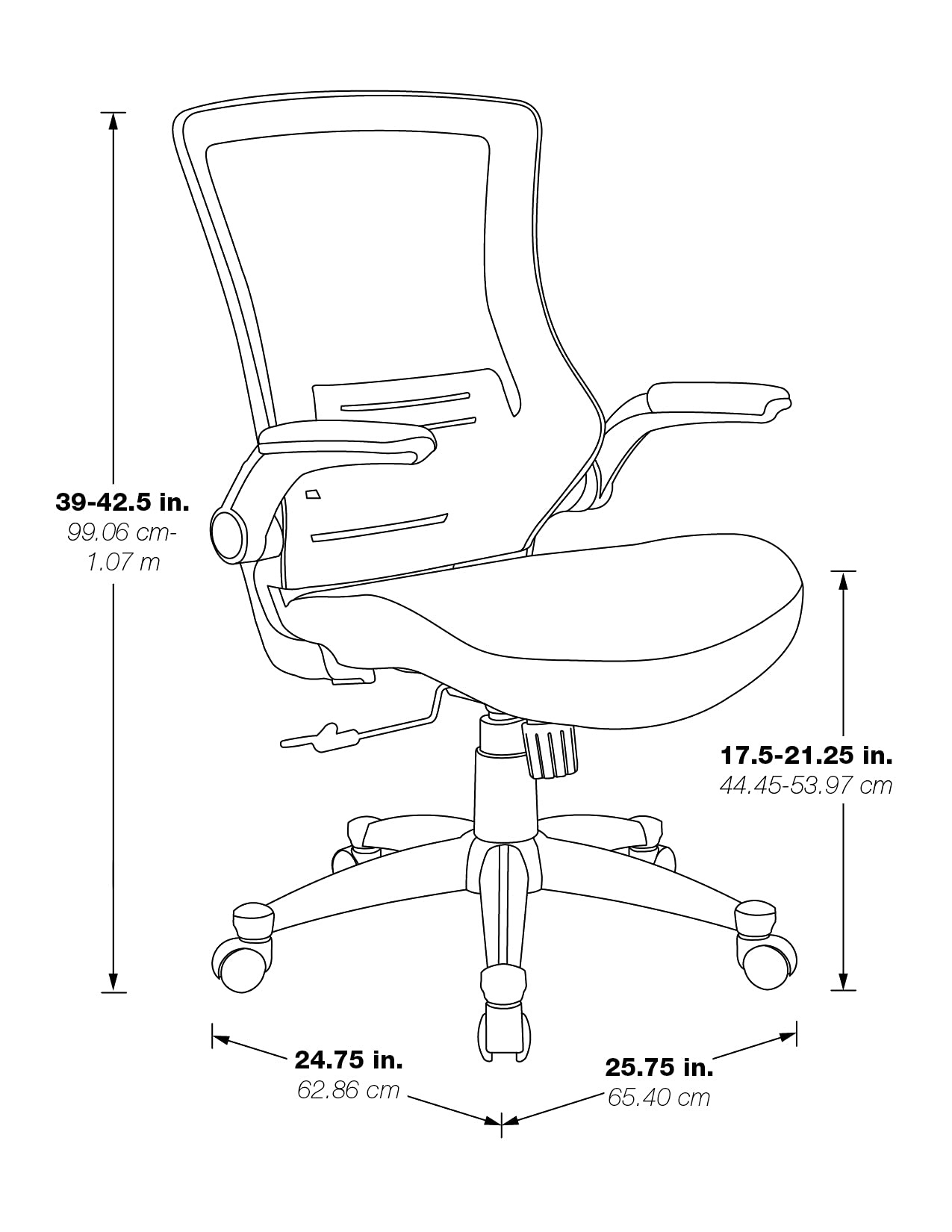 Office Star Ventilated Black Mesh Back Fully Adjustable Ergonomic Office Chair with Padded Flip-Up Arms and Swivel Nylon Base - Black Faux Leather Executive Chair for Home Office & Workspace
