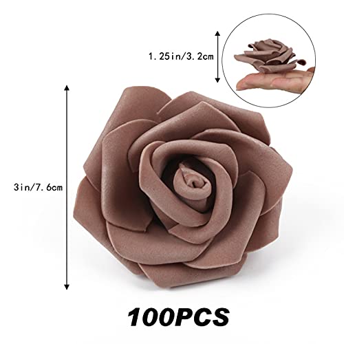 100pcs Dark Brown Artificial Rose Flower Heads - Stemless Foam Roses for DIY Wedding Bouquets, Centerpieces, Party Decorations, Baby Showers & Home Decor - Perfect for Wedding Arrangements, Table Centerpieces, and Craft Projects