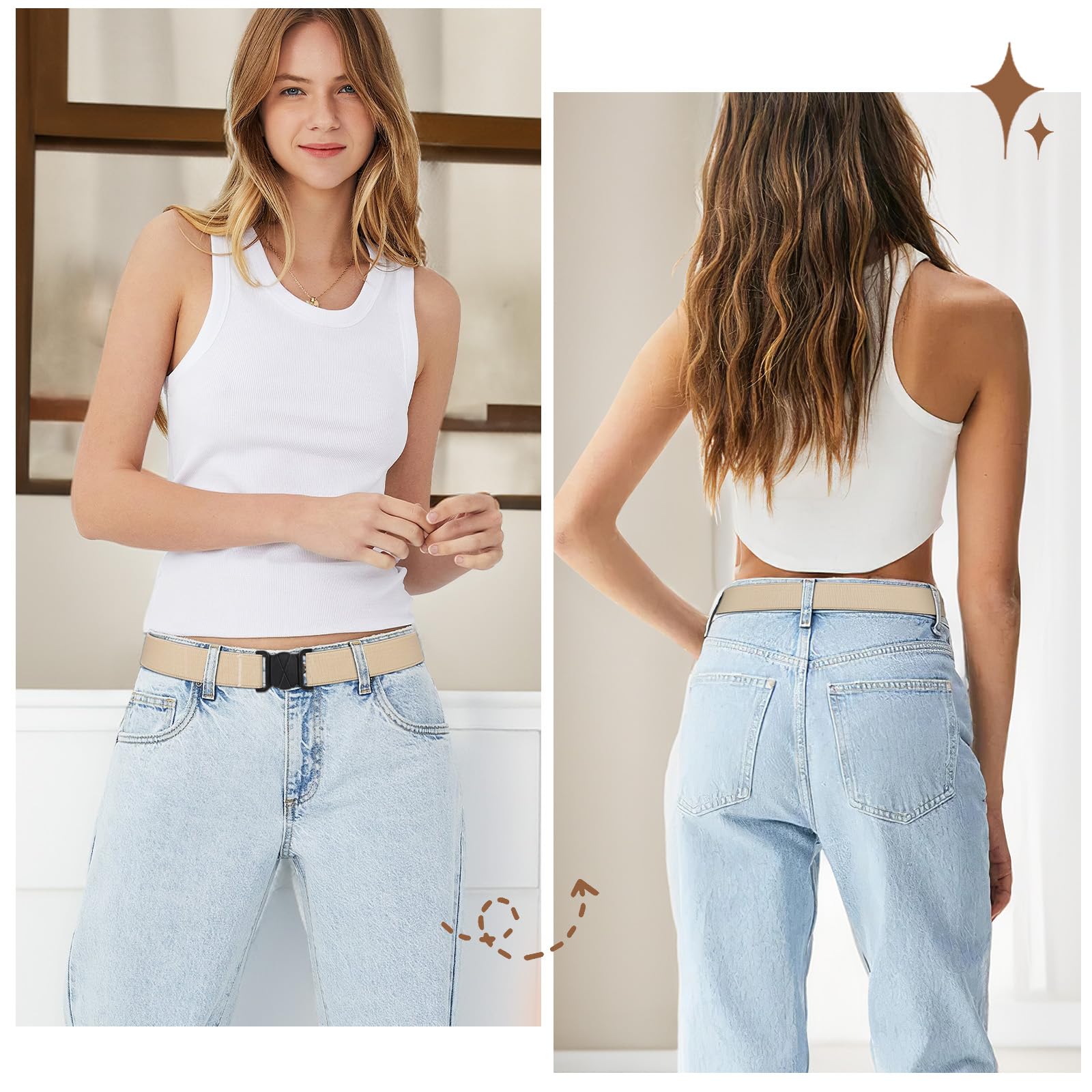 JASGOOD Women's No Show Stretch Belt with Flat Buckle - Invisible Elastic Waistband for Jeans, Pants & Dresses | Perfect for Work, Travel & Everyday Wear