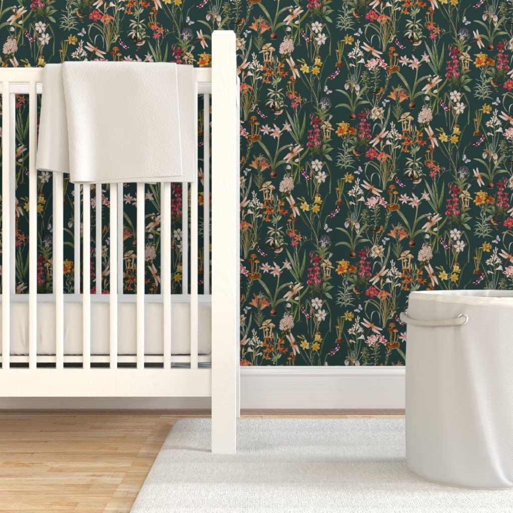 Peel & Stick Wallpaper 12ft x 2ft - Garden Dragonflies Spring Botanical Woodland Floral Custom Removable Wallpaper by Spoonflower | Perfect for Bedroom, Nursery, Living Room & Office Decor