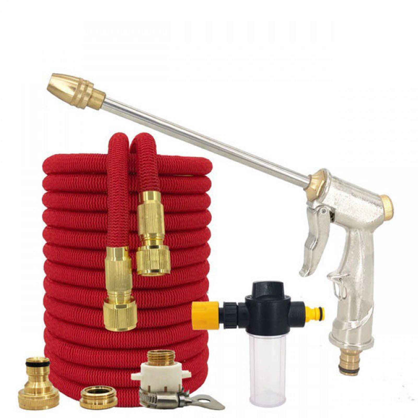 **125ft High Pressure Expandable Garden Hose with Foam Spray Gun - Lightweight, Durable, No-Kink Water Hose for Flower Watering, Car Washing, Lawn Care & Outdoor Cleaning (Red)**