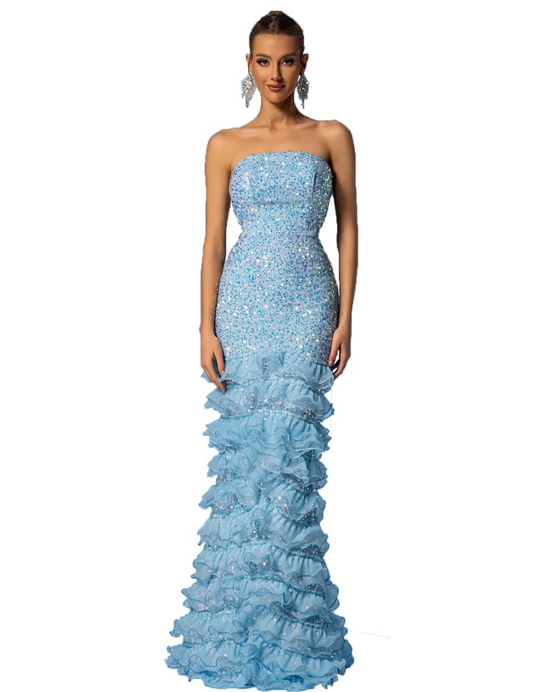 Elegant Women's Strapless Sequin Prom Dress - Mermaid Style with Ruffles for Homecoming, Evening Gowns & Special Occasions | Perfect for Prom Night, Wedding Guest & Cocktail Parties